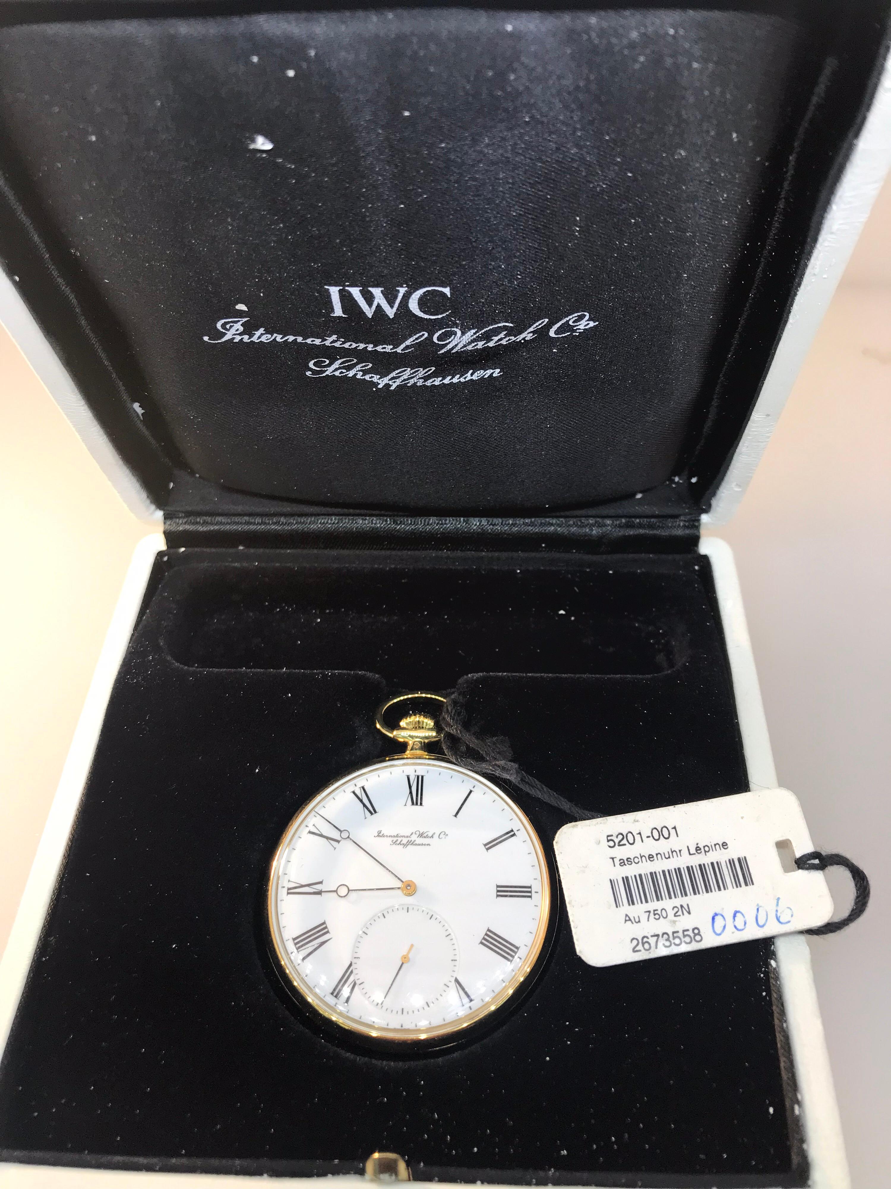 IWC Schaffhausen Lepine Yellow Gold White Dial Pocket Watch Men's Watch 5201-001 For Sale 4