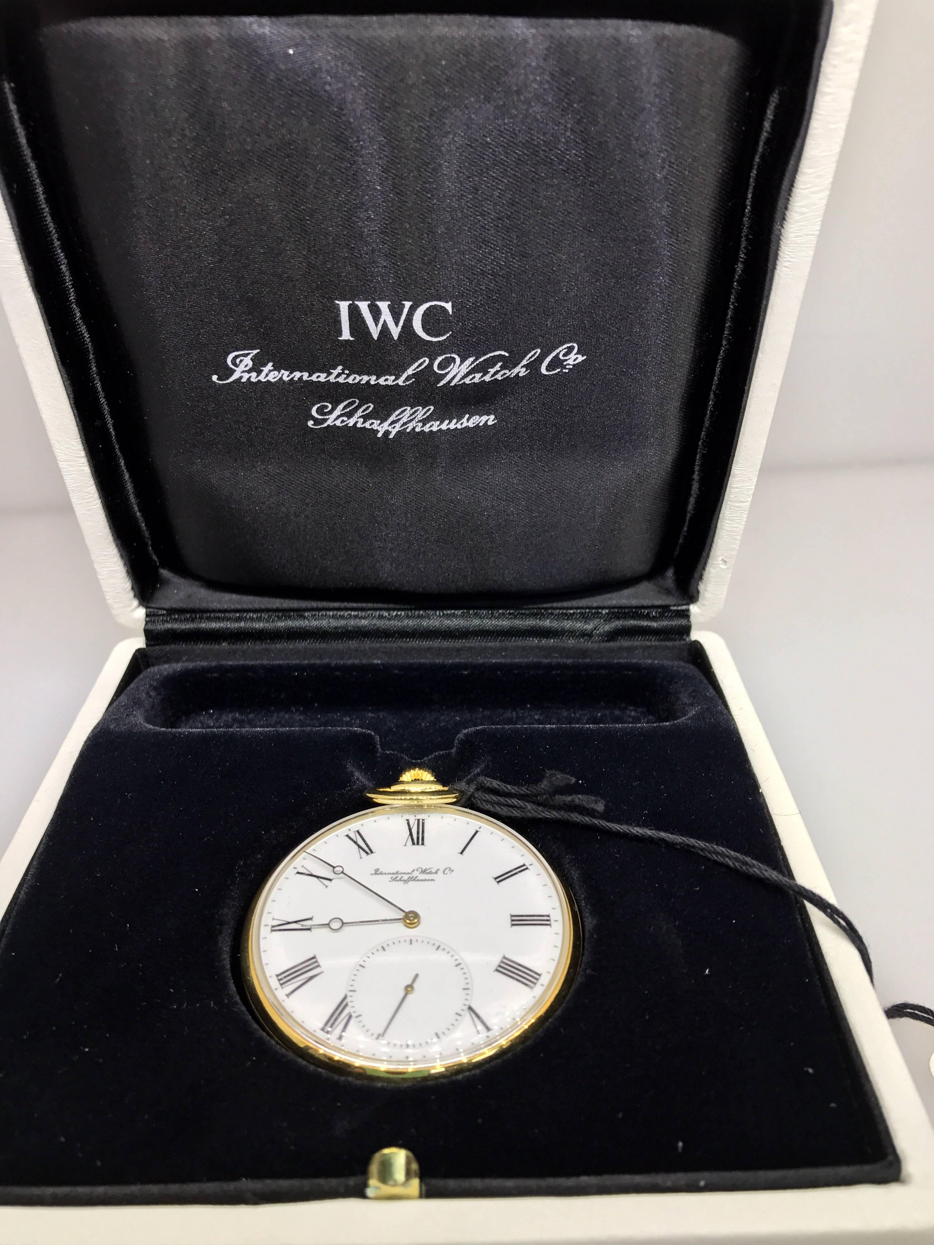 Women's or Men's IWC Schaffhausen Lepine Yellow Gold White Dial Pocket Watch Men's Watch 5201-001 For Sale