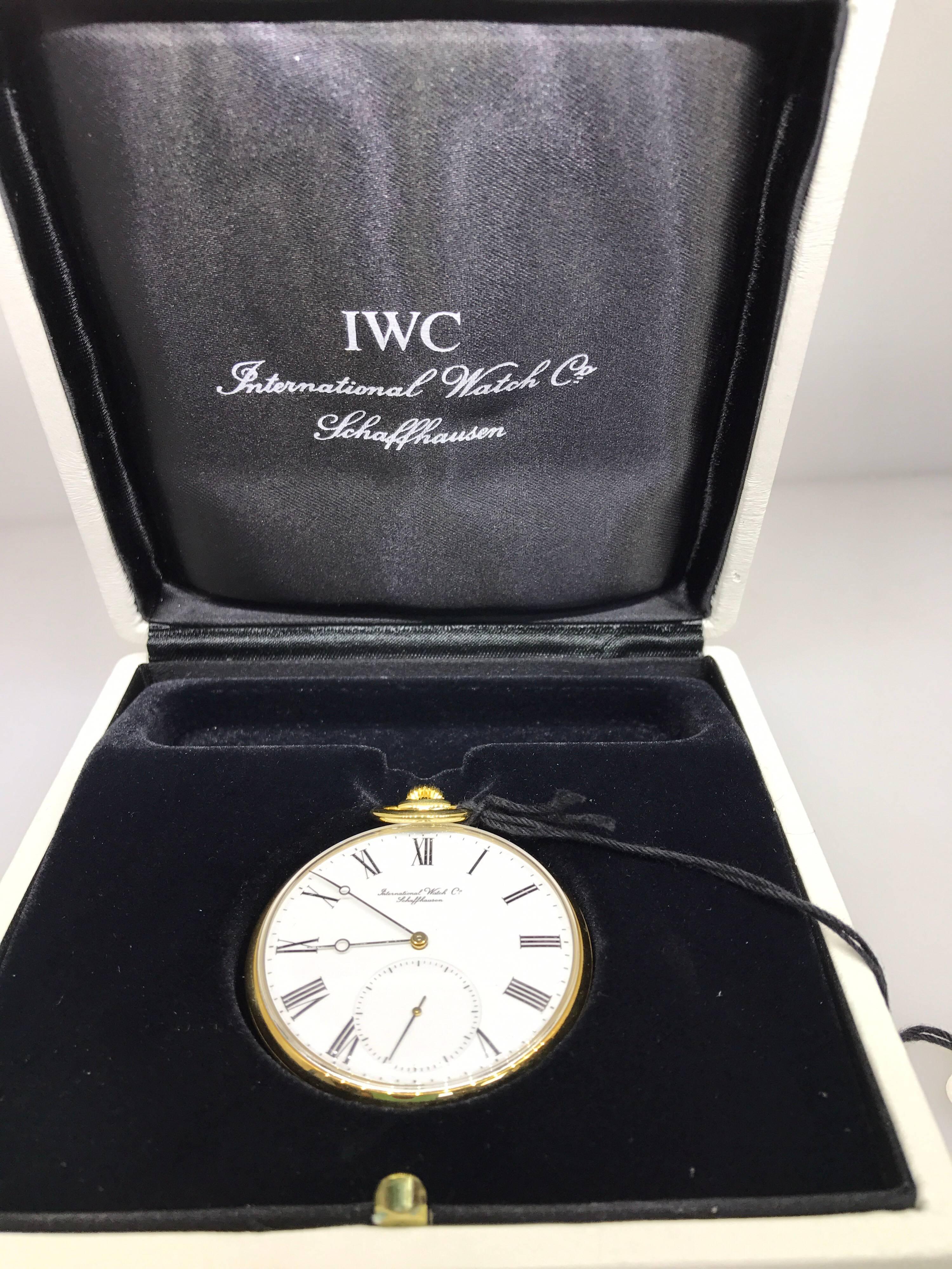 IWC Schaffhausen Lepine Yellow Gold White Dial Pocket Watch Men's Watch 5201-001 For Sale 1
