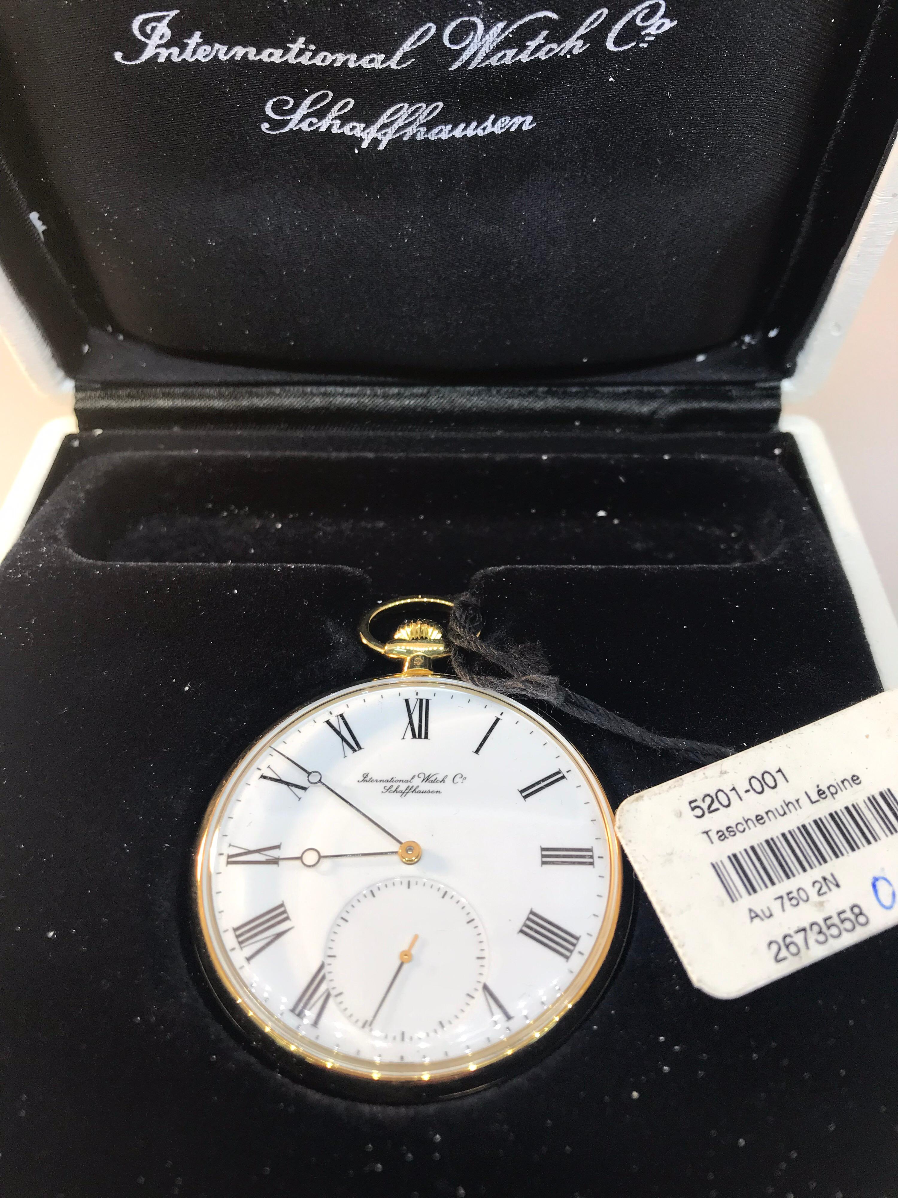 IWC Schaffhausen Lepine Yellow Gold White Dial Pocket Watch Men's Watch 5201-001 For Sale 3