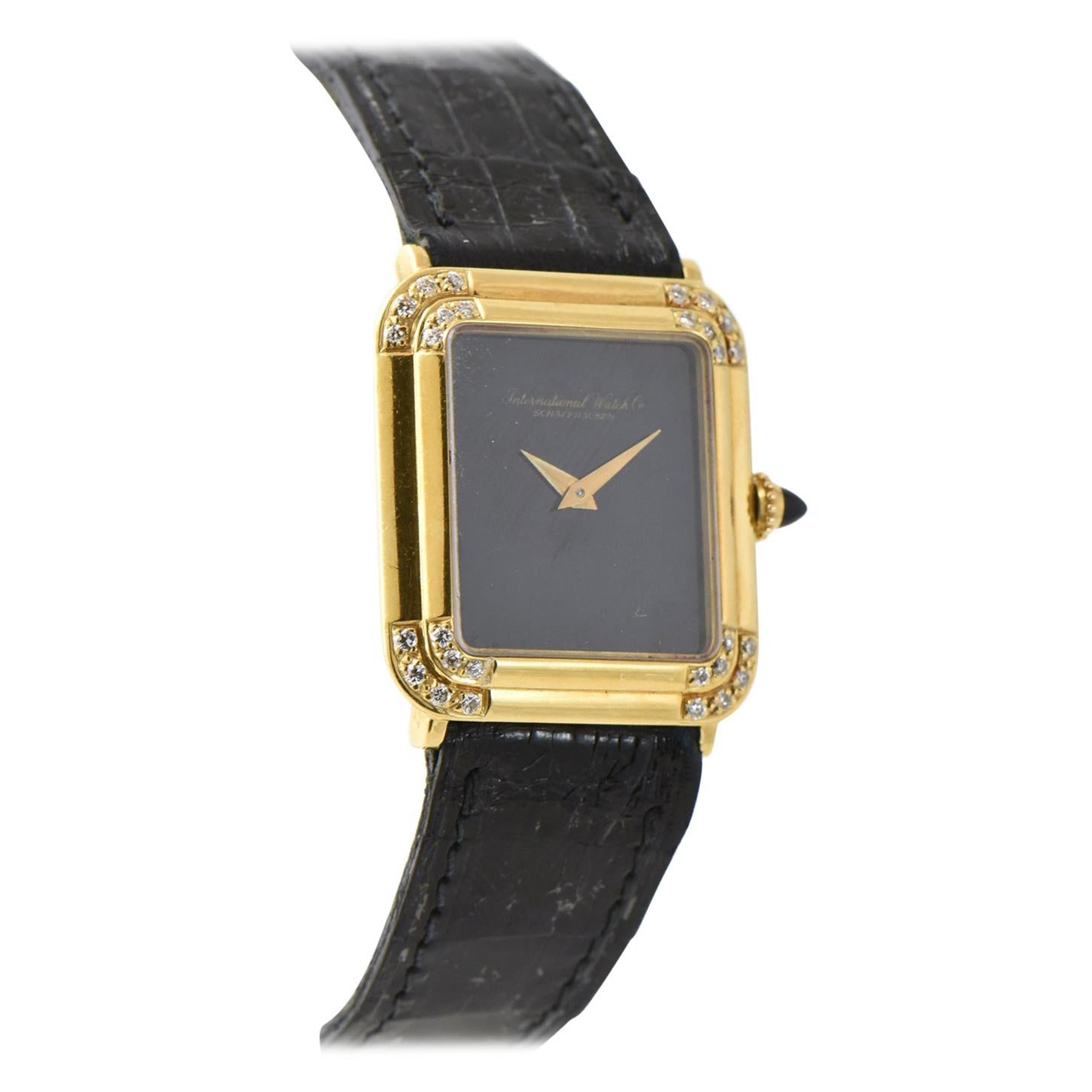 IWC Schaffhausen Pave Diamond Gold Wristwatch on Alligator Band Unisex