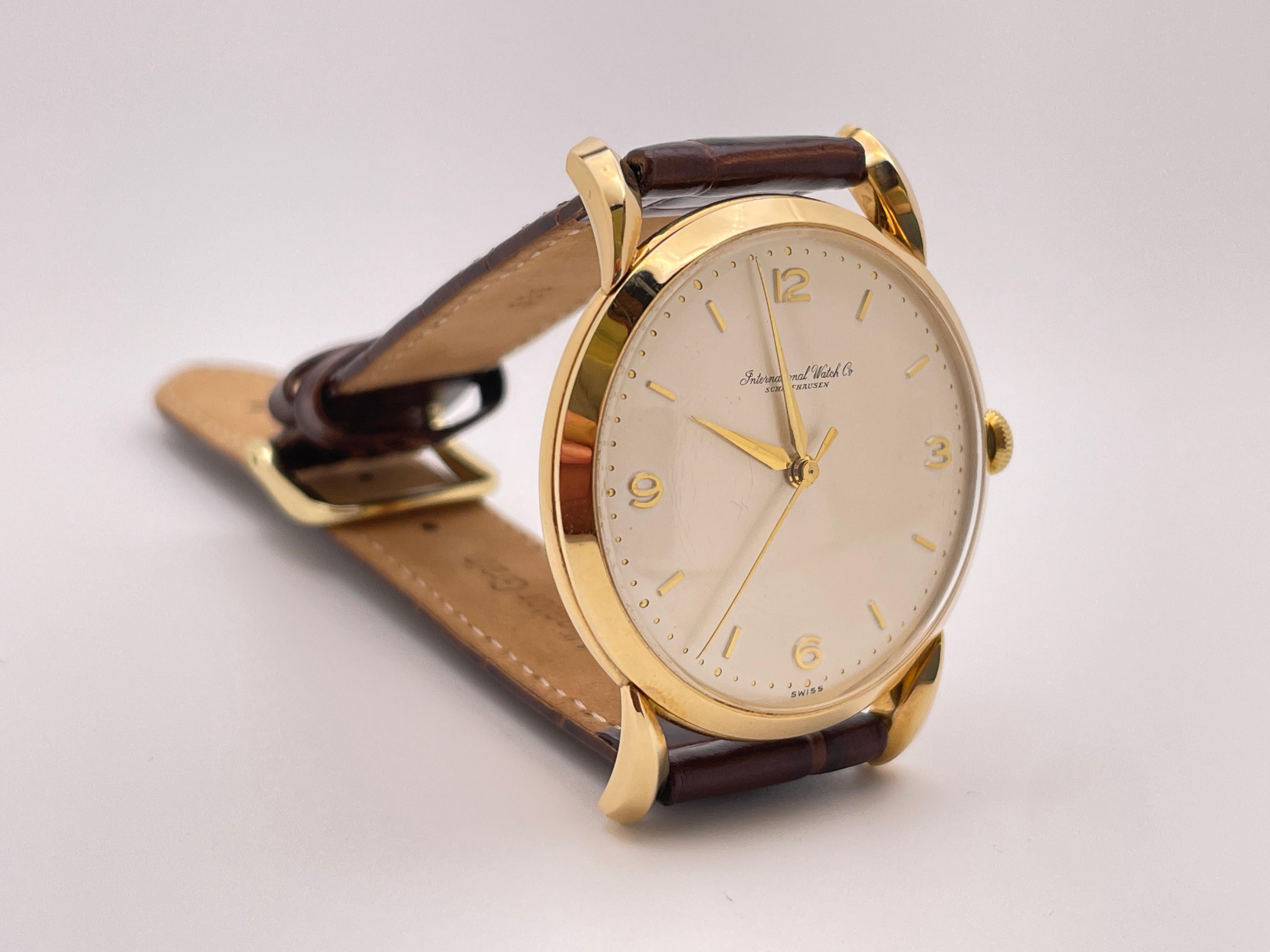 Women's or Men's IWC Schaffhausen Vintage 18K Yellow Gold Watch Leather Band For Sale