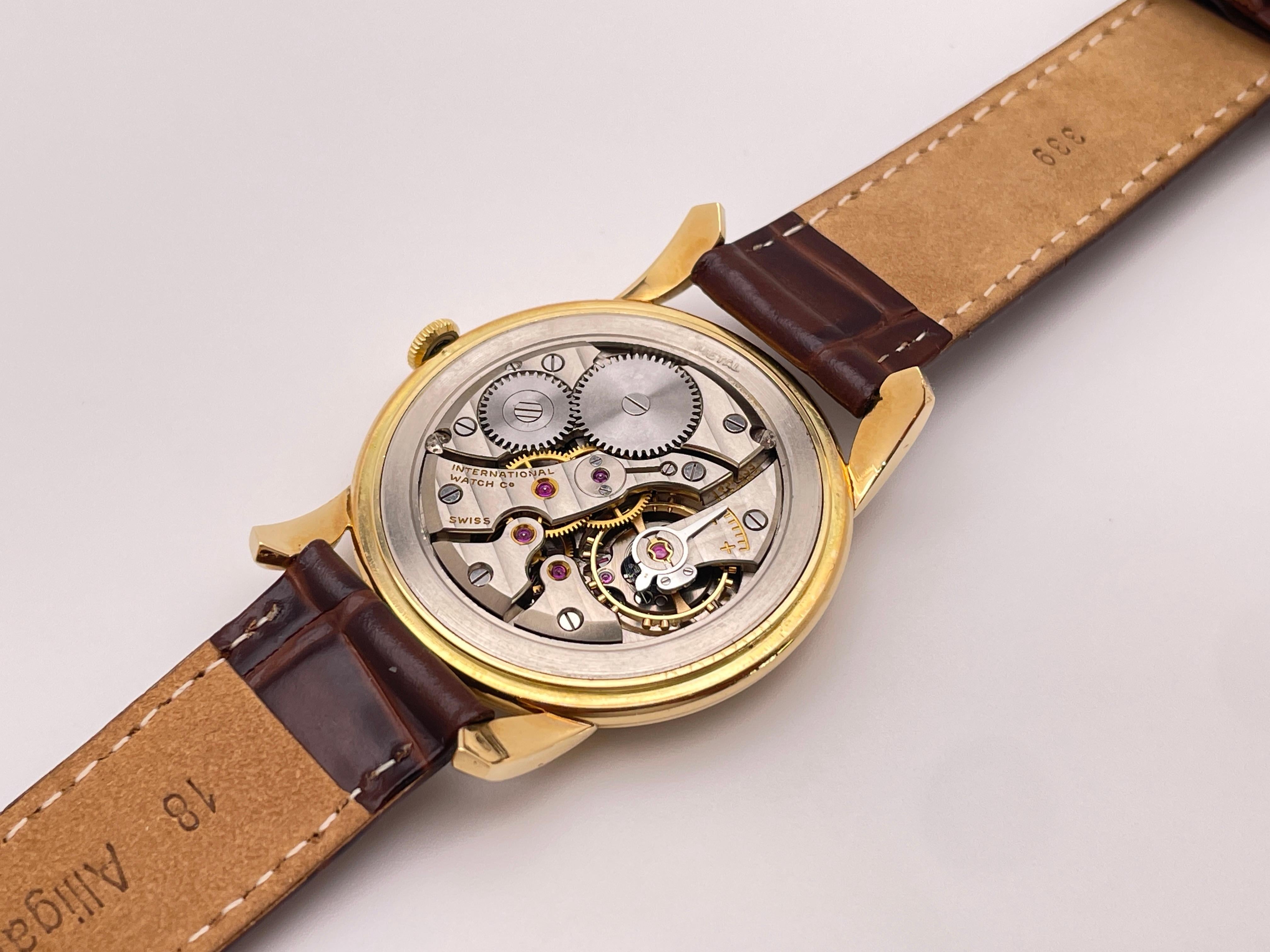 IWC Schaffhausen Vintage 18K Yellow Gold Watch Leather Band For Sale 1