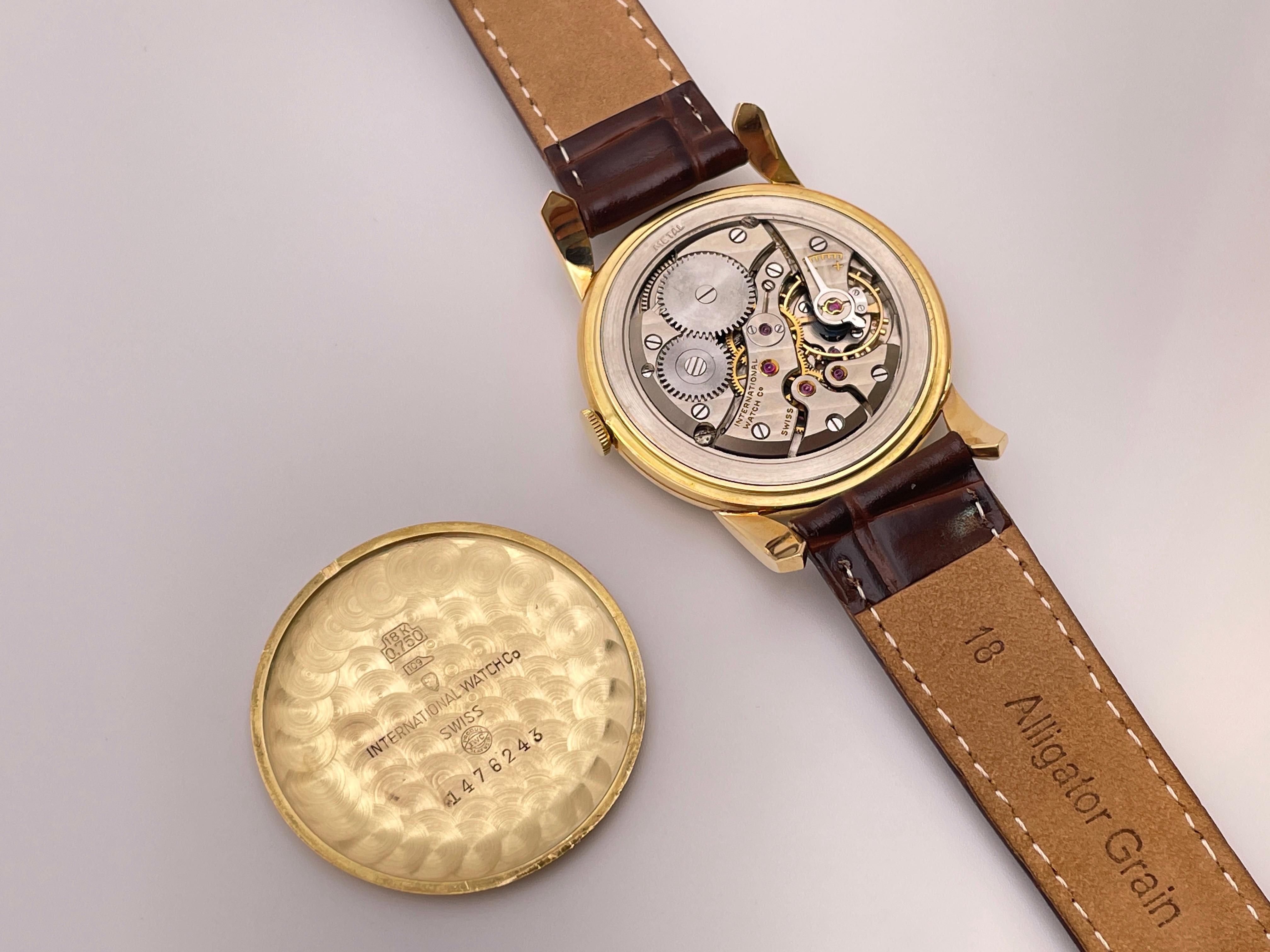 IWC Schaffhausen Vintage 18K Yellow Gold Watch Leather Band For Sale 2