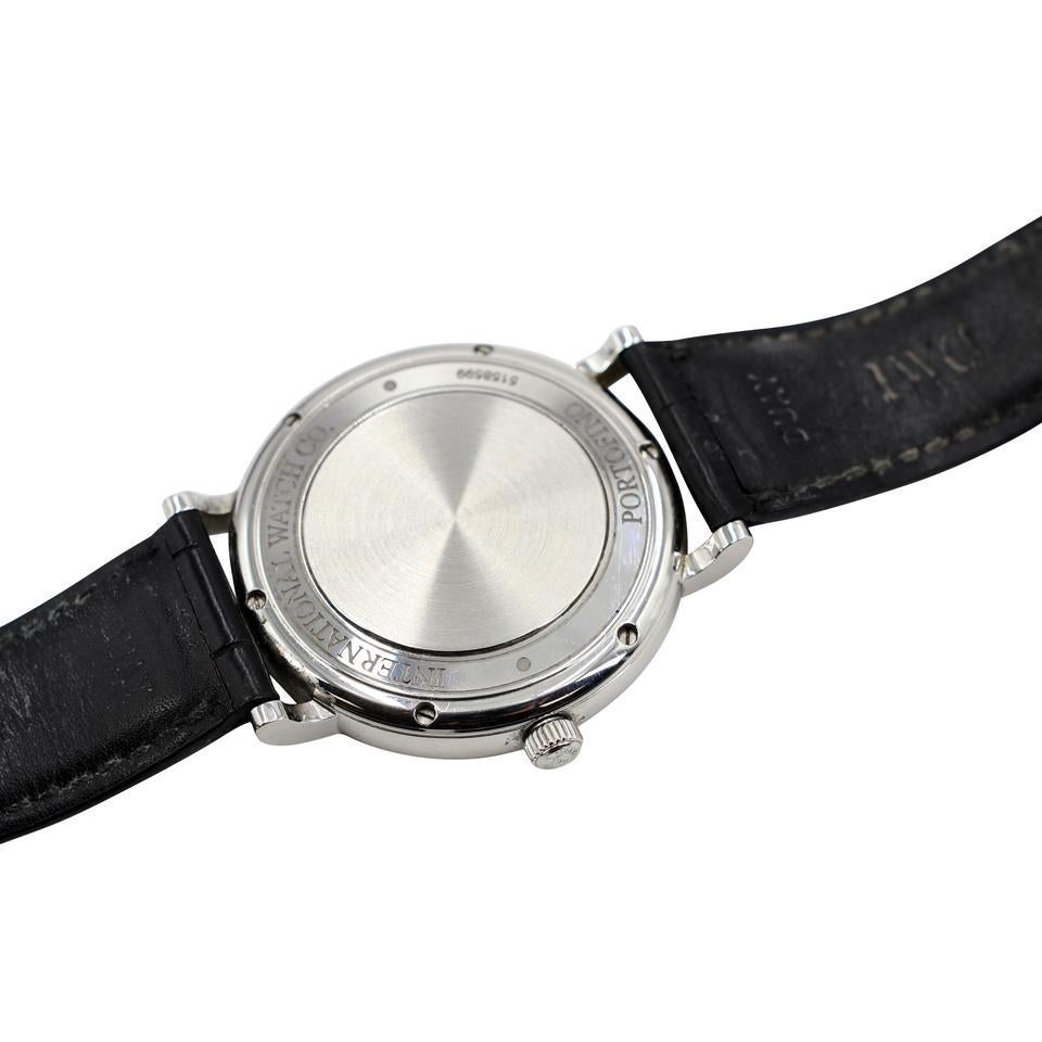IWC Silver XL Portofino Stainless Steel Crocodile Leather Watch For Sale 4