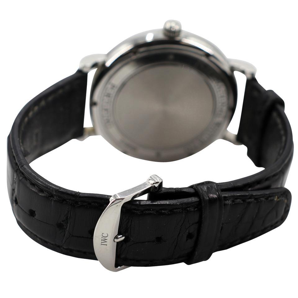 IWC Silver XL Portofino Stainless Steel Crocodile Leather Watch For Sale 1