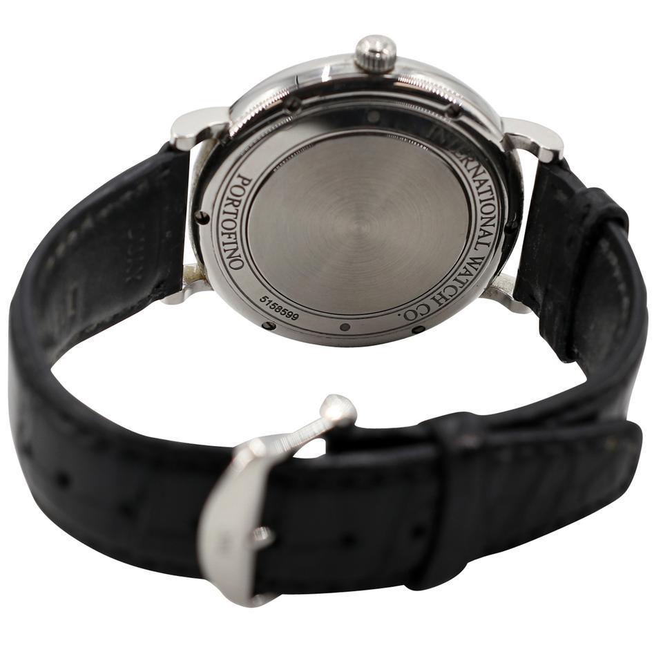 IWC Silver XL Portofino Stainless Steel Crocodile Leather Watch For Sale 2