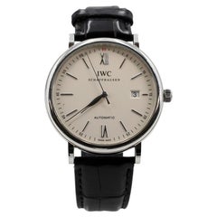 IWC Silver XL Portofino Stainless Steel Crocodile Leather Watch