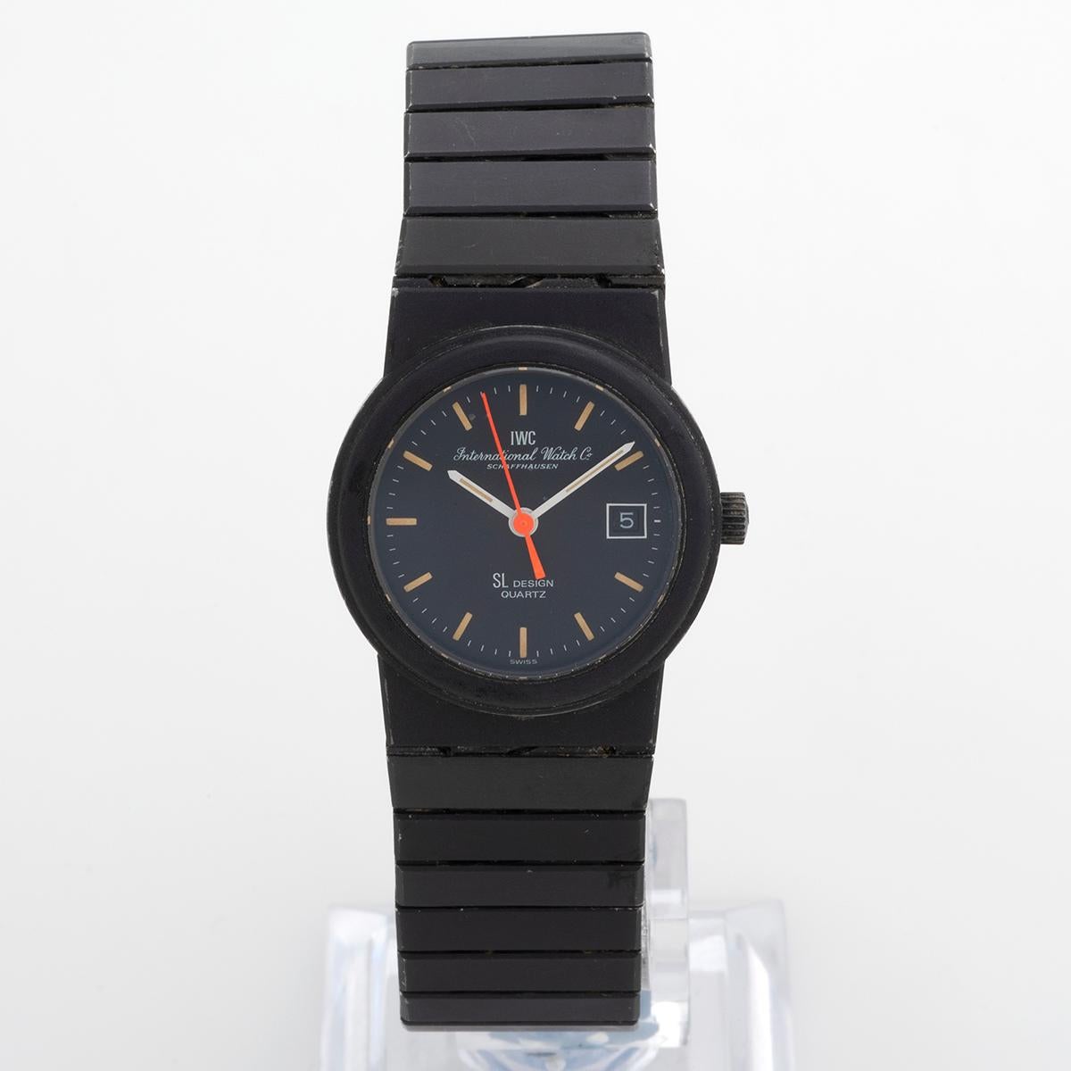 Women's or Men's IWC SL Design Ladies Quartz Wristwatch, 26mm Case, Black Titanium, c 1985. For Sale