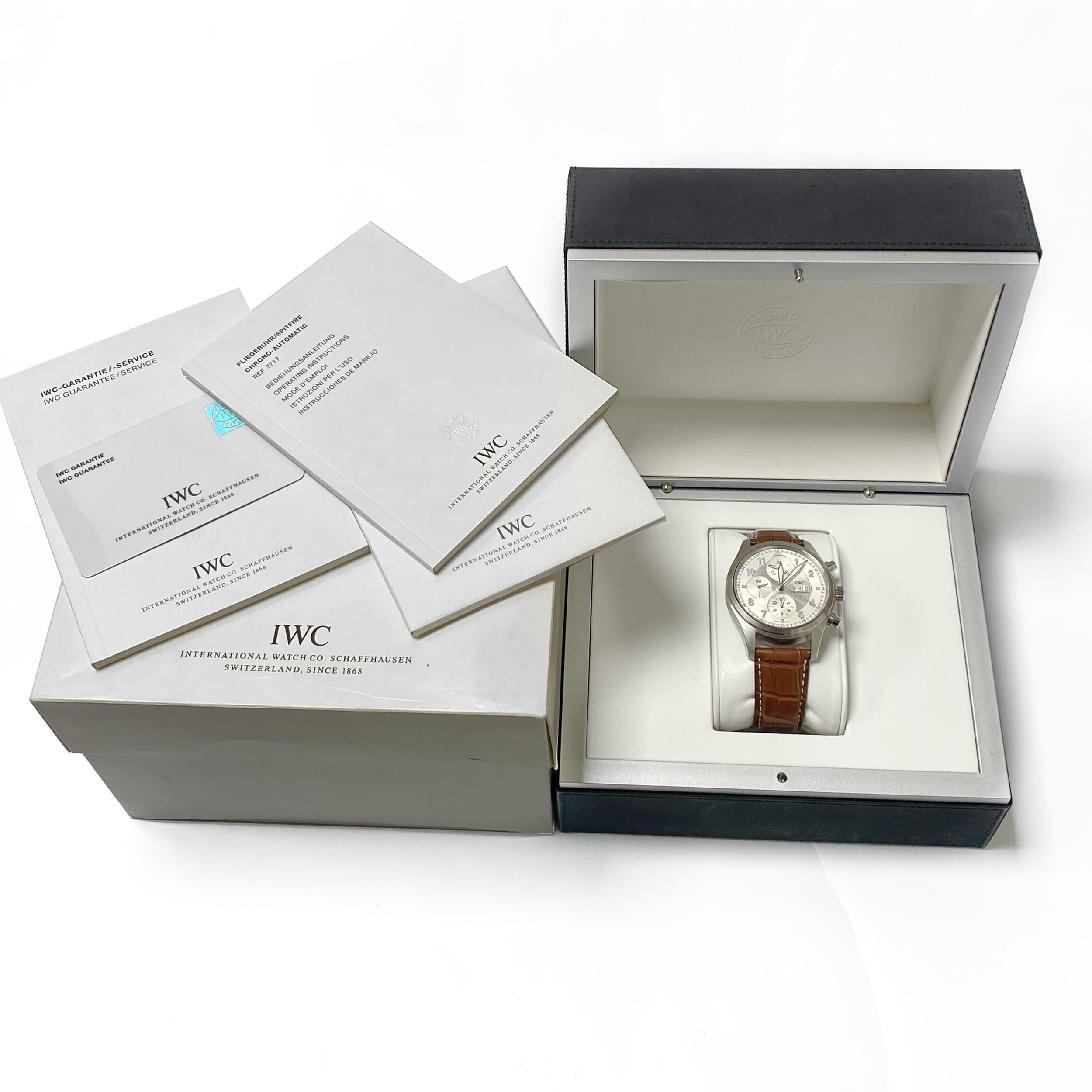IWC Spitfire Pilot Chronograph Silver Dial Automatic Mens Watch IW371702 In New Condition In New York, NY