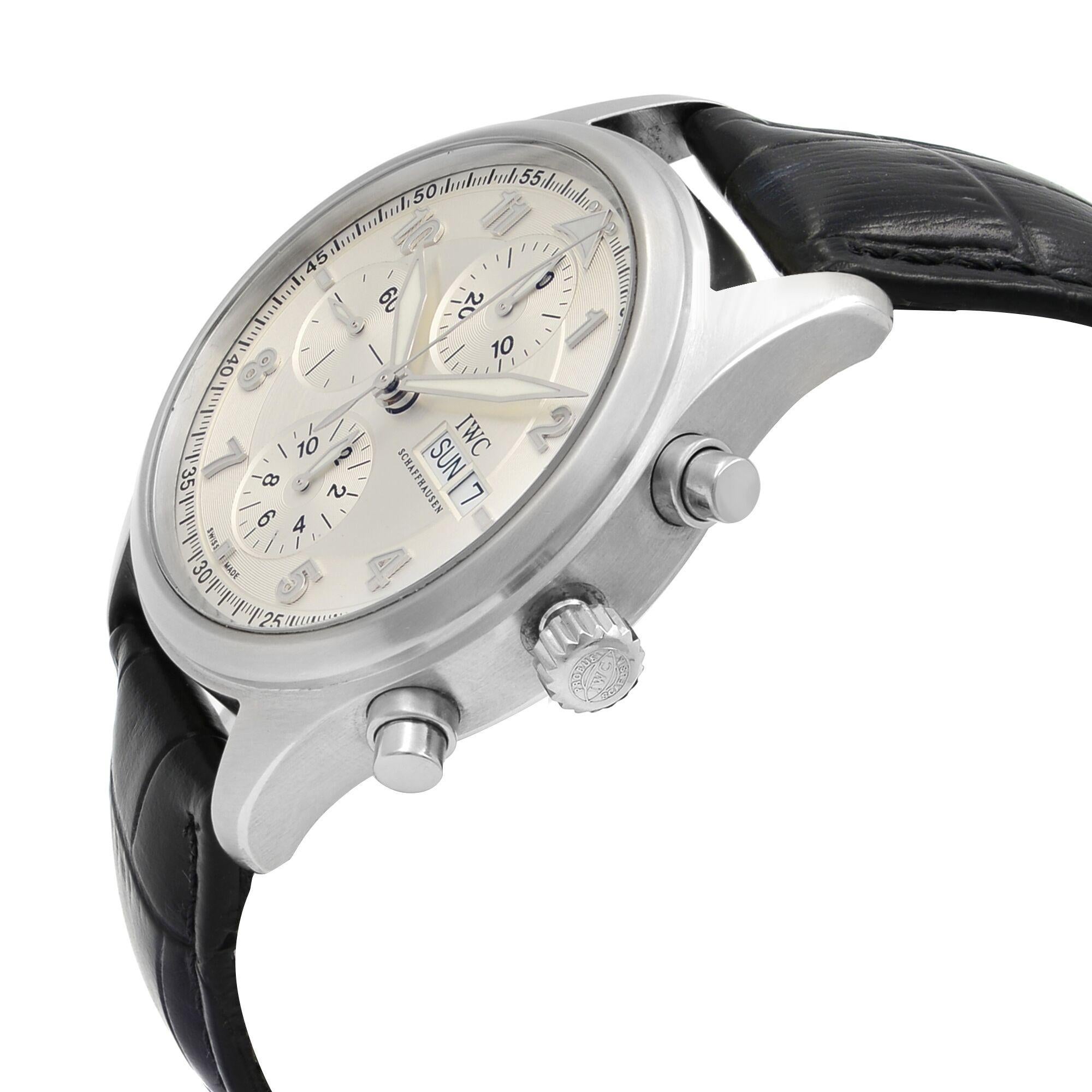 IWC Spitfire Pilot Chronograph Steel Silver Dial Automatic Men's Watch IW371702 In Excellent Condition In New York, NY