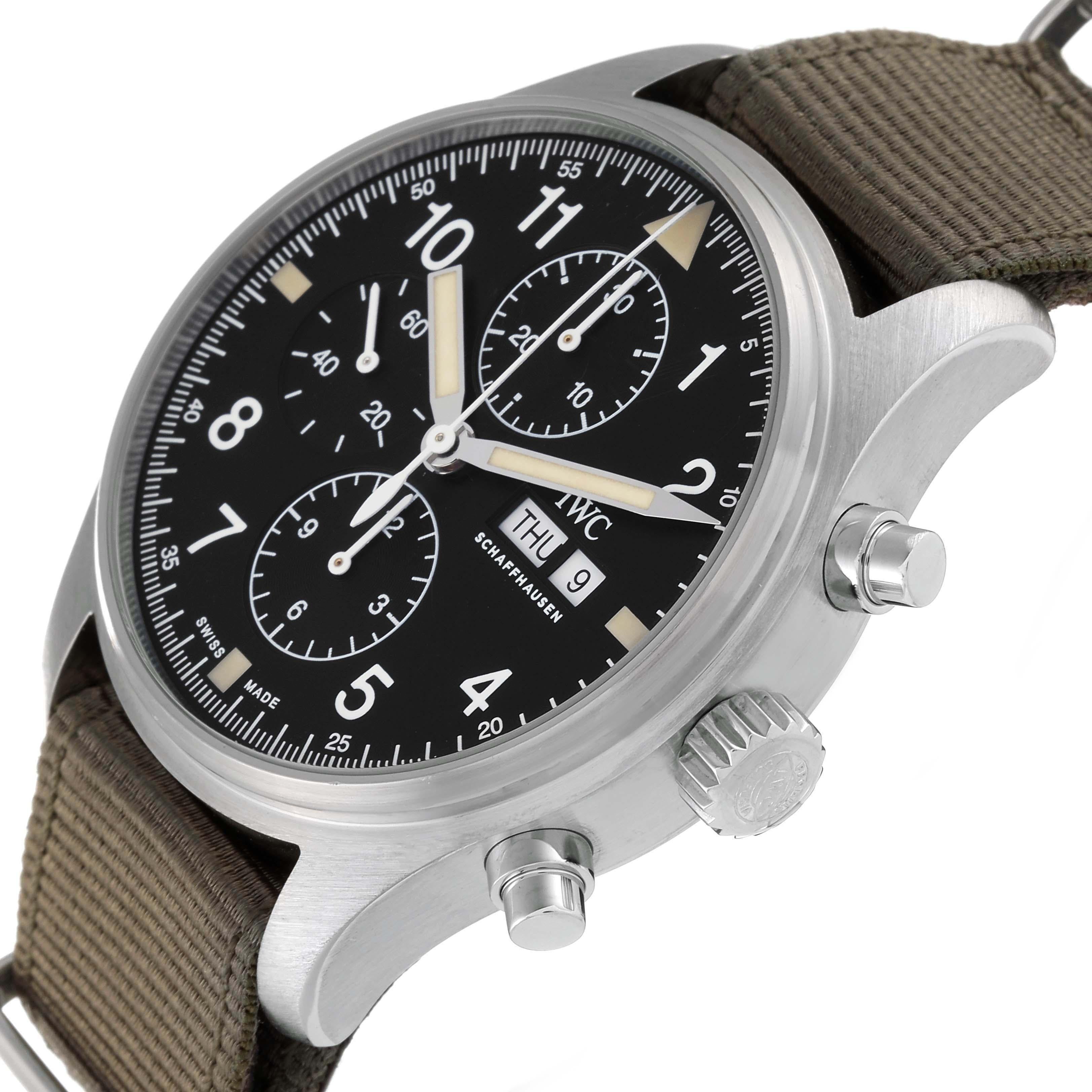 Men's IWC Spitfire Pilot Steel Black Dial Chronograph Mens Watch IW377724 Box Card For Sale