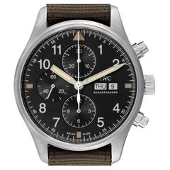 Used IWC Spitfire Pilot Steel Black Dial Chronograph Mens Watch IW377724 Box Card