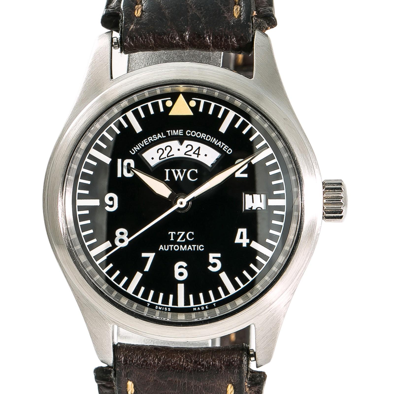 Contemporary IWC Spitfire UTC 3251 TZC Men’s Automatic Watch Black Dial Stainless Steel