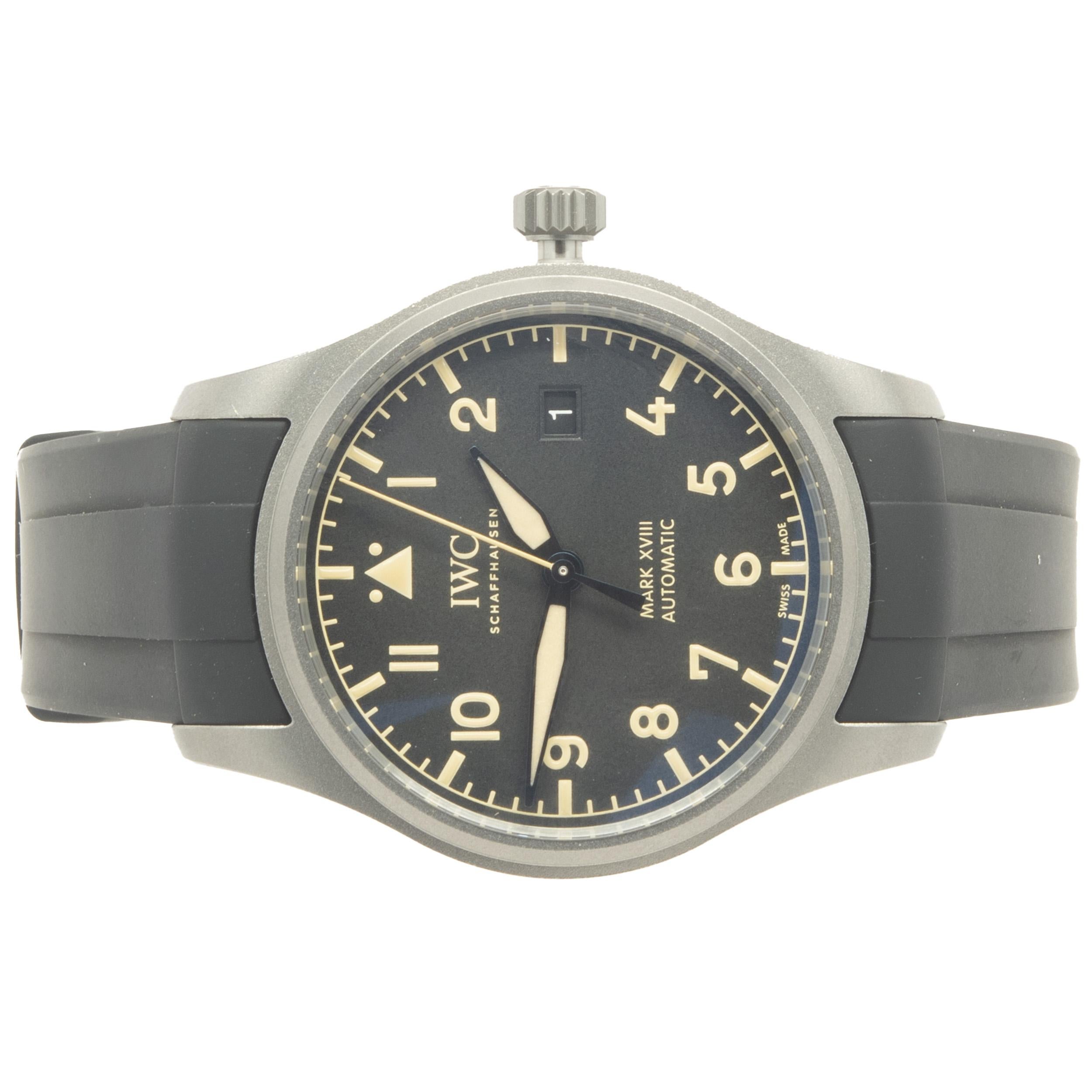 Brand: IWC
Movement: automatic
Function: hours, minutes, seconds, date
Case: 40mm round case, sapphire crystal, push/pull crown
Band: black rubber strap, buckle
Dial: black arabic
Reference #: IW327006
Serial #: 6262XXX
Complete with box and