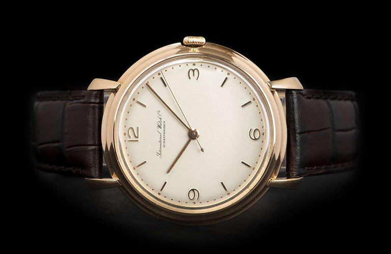 IWC Vintage Men's Wristwatch 18k Rose Gold Silver Dial For Sale 1
