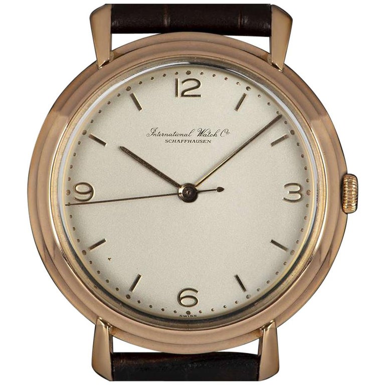 IWC Vintage Men's Wristwatch 18k Rose Gold Silver Dial For Sale