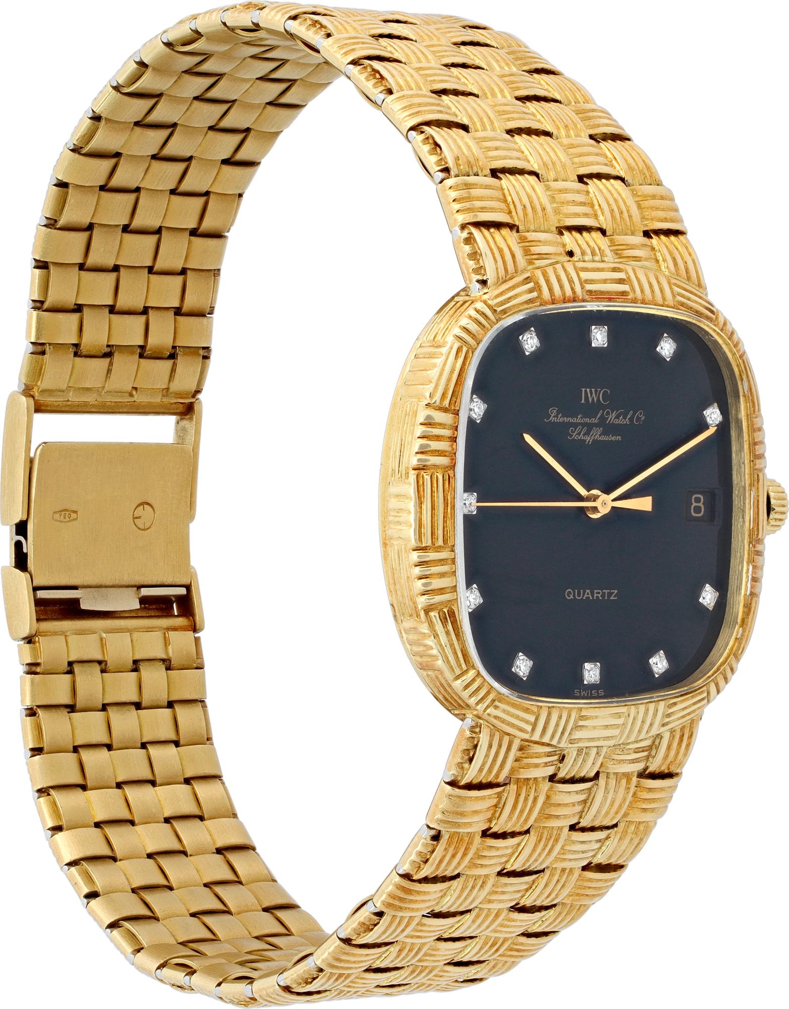 IWC Yellow Gold Quartz Wristwatch with Basket Weave Bracelet Ref 3732 In Excellent Condition In Surfside, FL