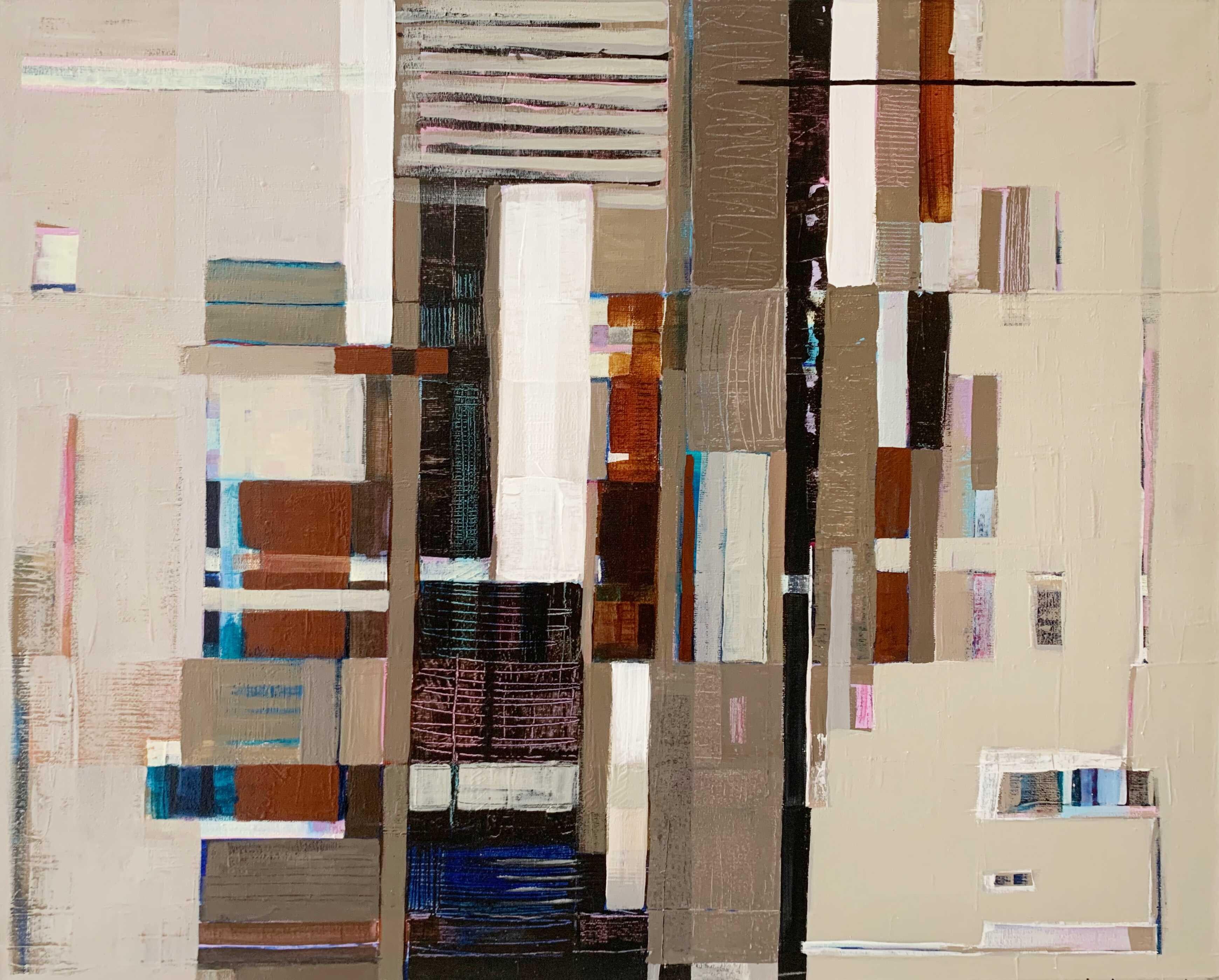 Una composizione. Pittura ad olio astratta geometrica, artista polacco