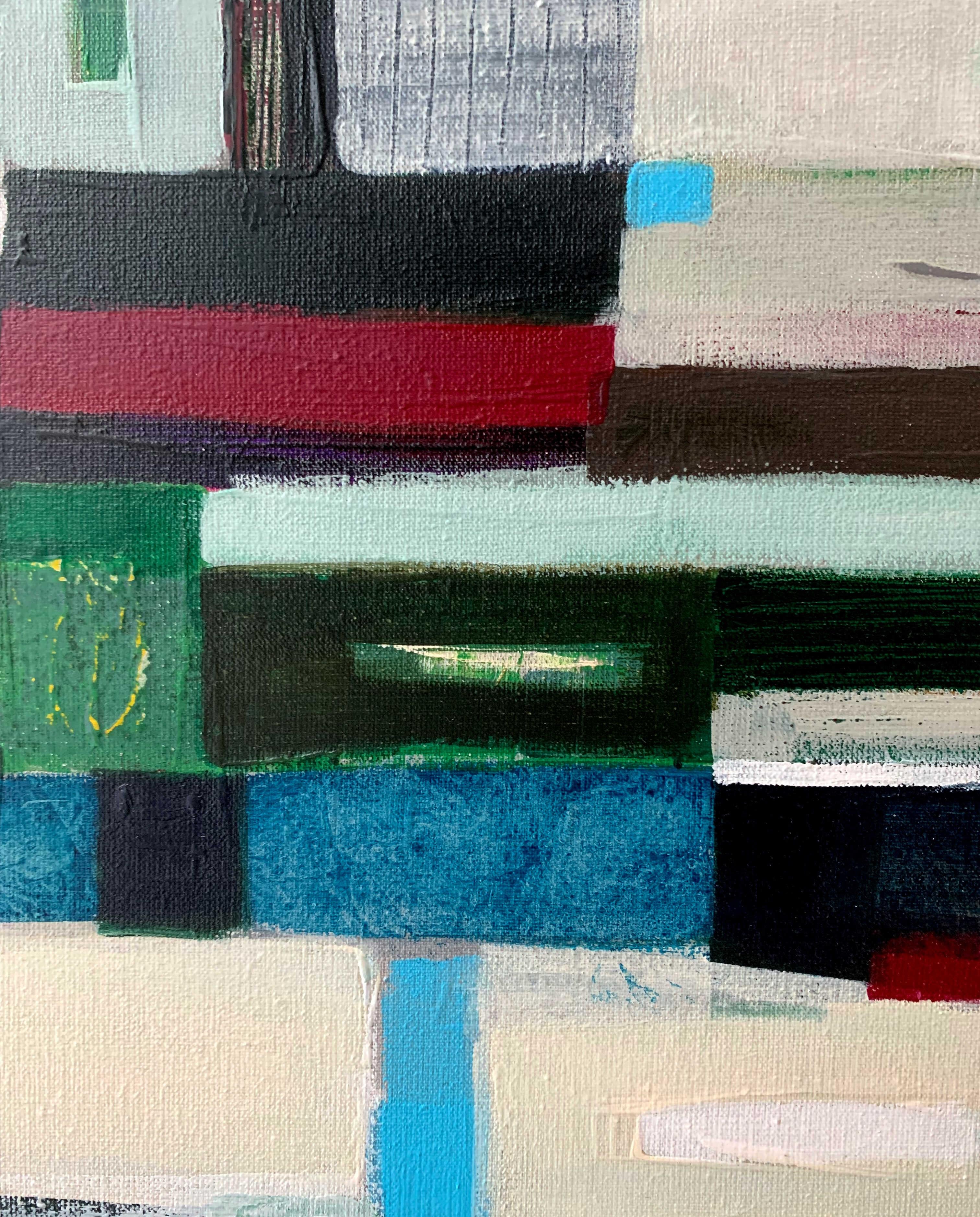 A green one. Geometrical Abstract Oil Painting, Polish artist For Sale 1