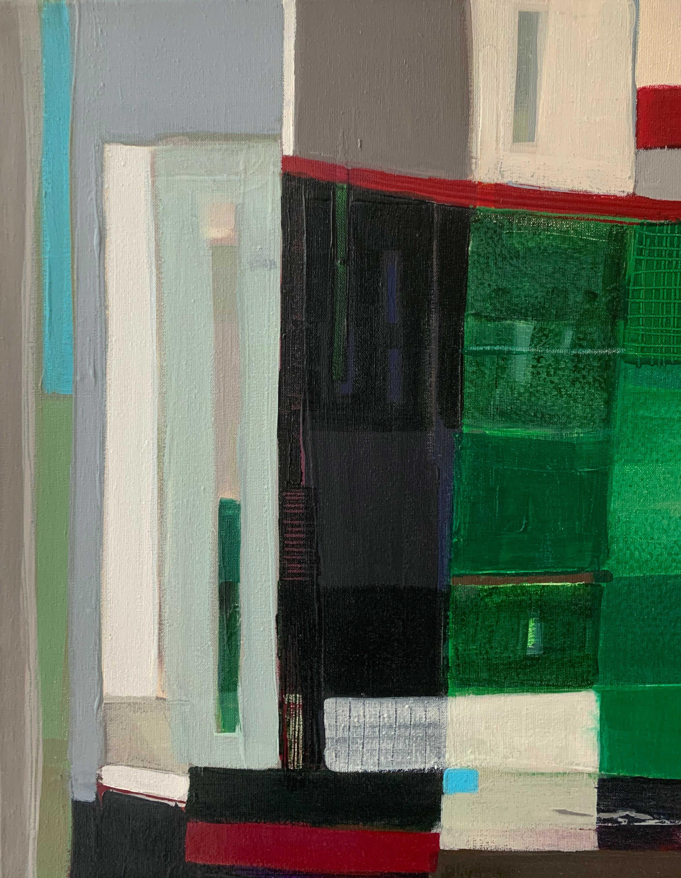 A green one. Geometrical Abstract Oil Painting, Polish artist For Sale 2