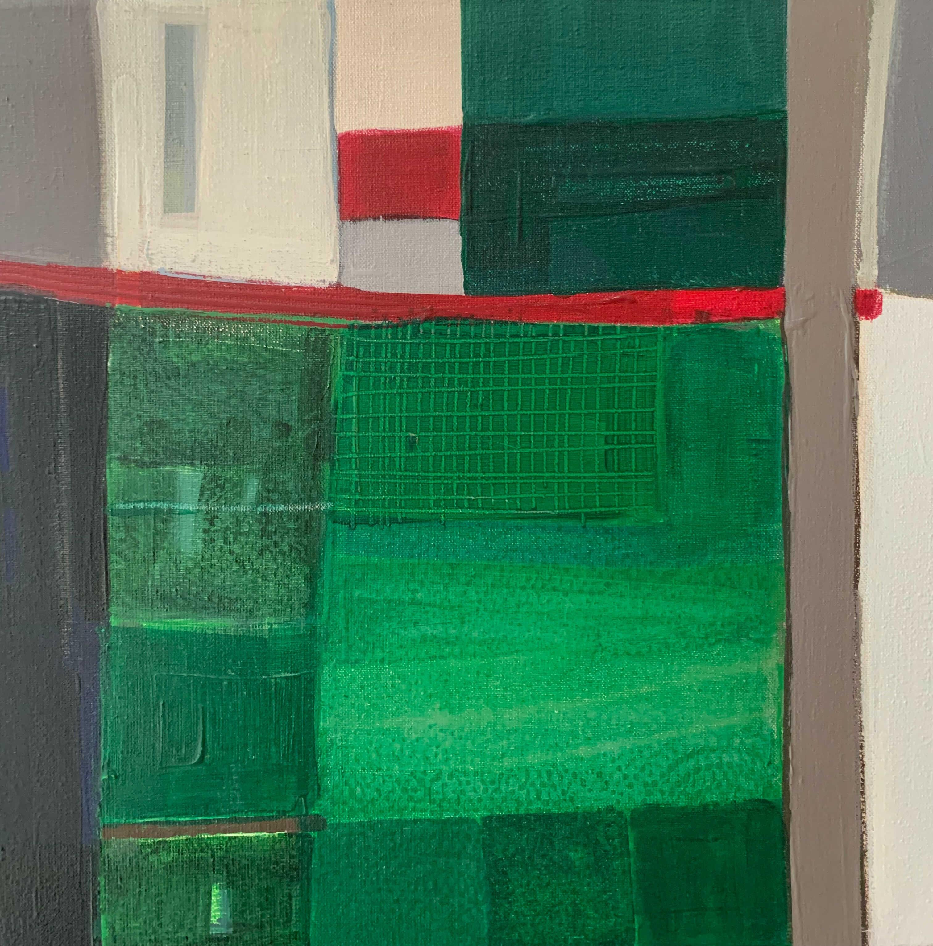 A green one. Geometrical Abstract Oil Painting, Polish artist For Sale 3