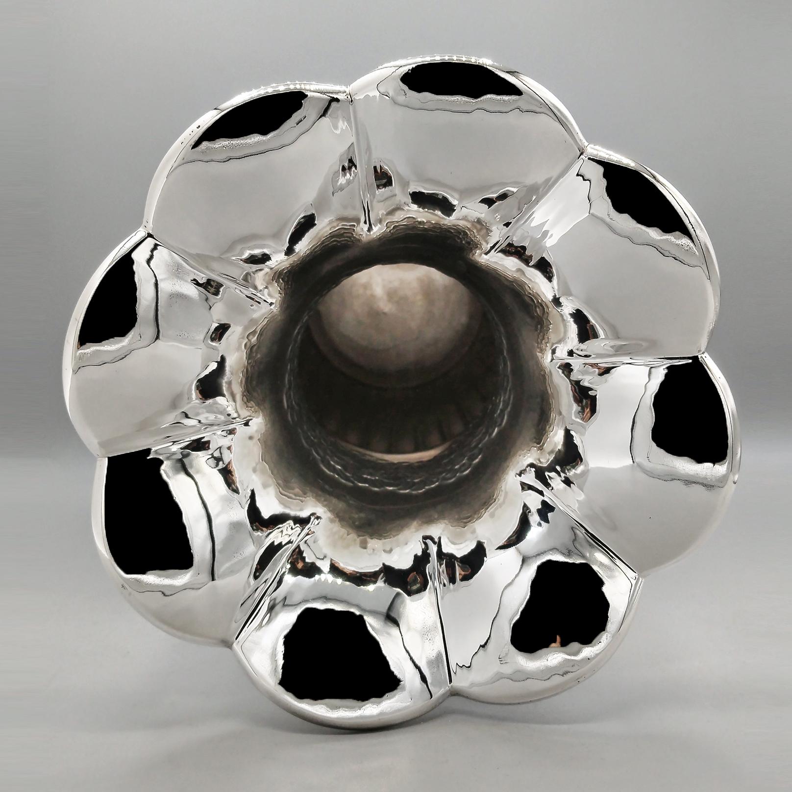 IXX Century talian solid 800 silver Vase with embossed and chiseled flowers For Sale 2