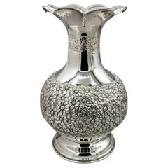 IXX Century talian solid 800 silver Vase with embossed and chiseled flowers