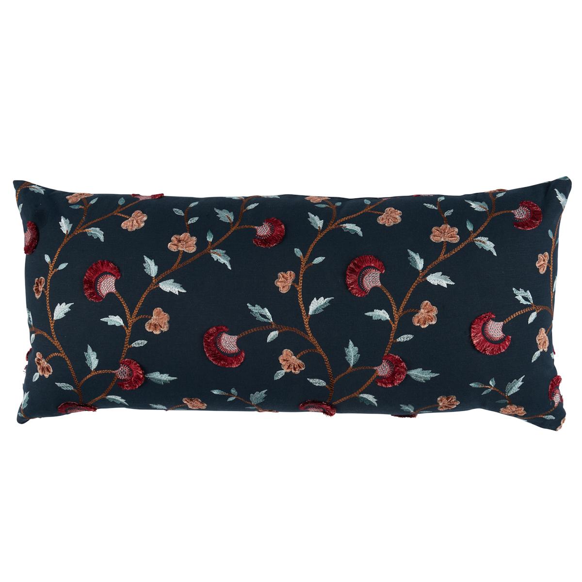Iyla Embroidery Pillow in Midnight & Rouge 30 x 14" For Sale