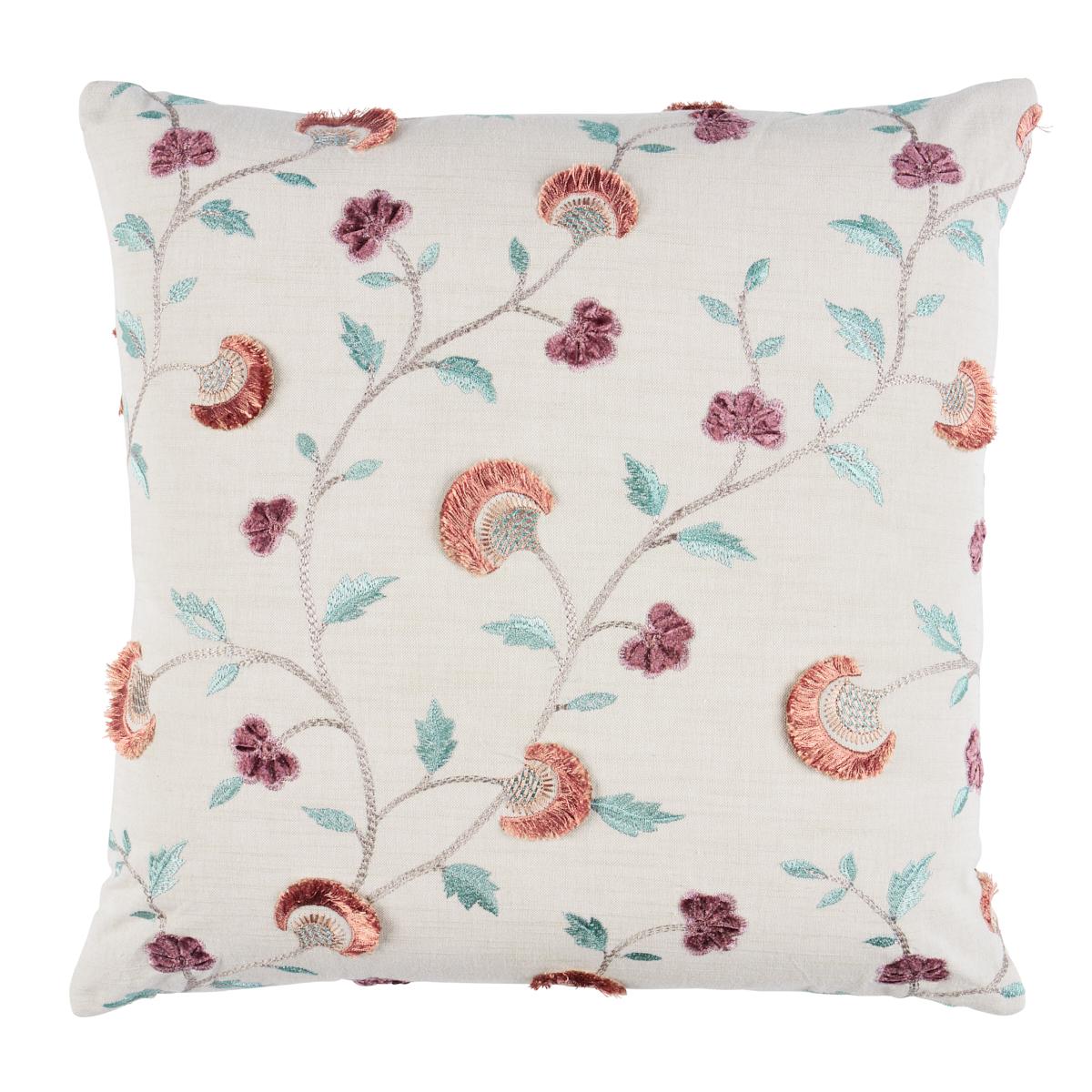 Iyla Embroidery Pillow in Rose & Natural 18 x 18" For Sale