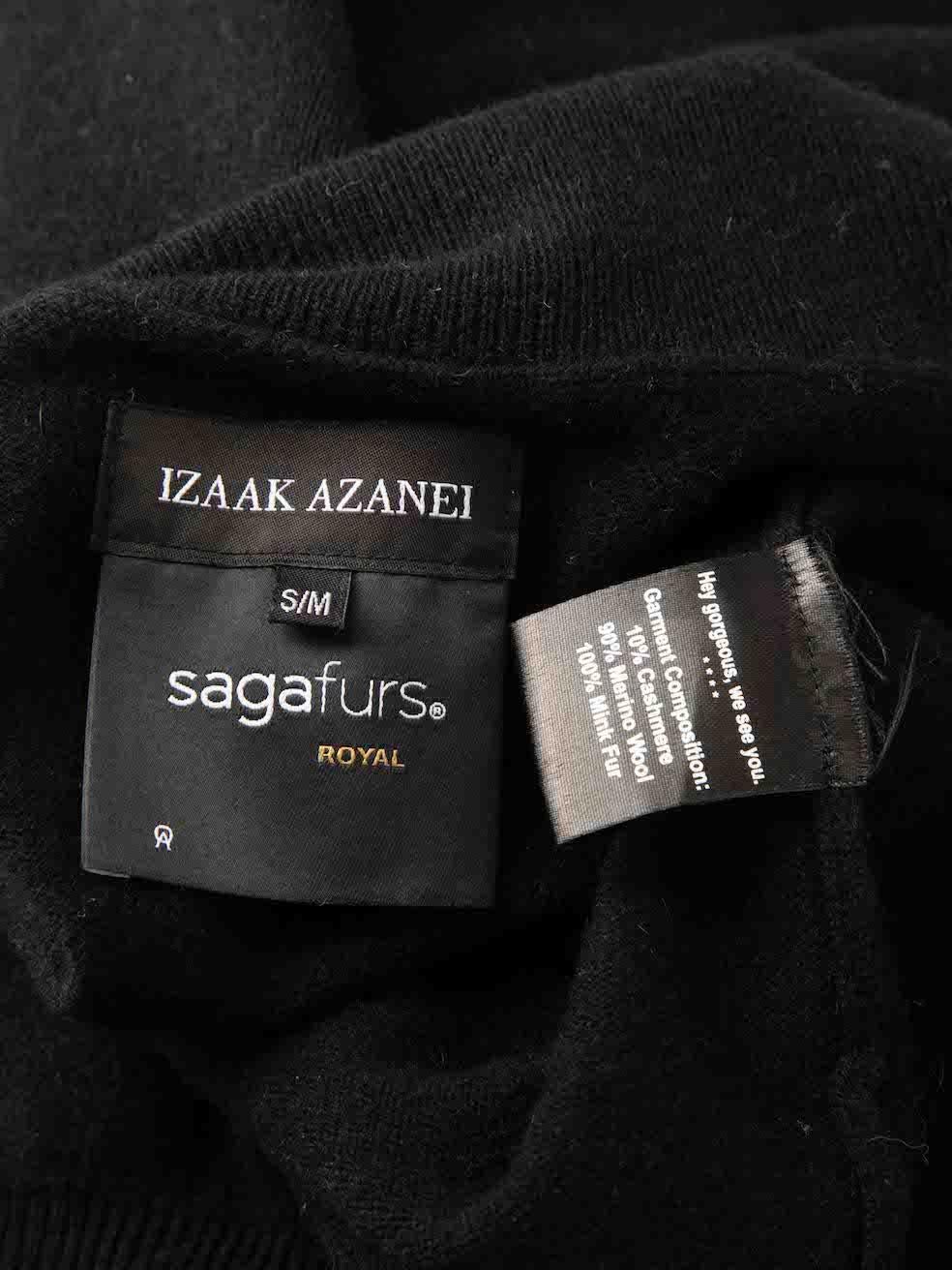Izaak Azanei Black Off Shoulder Fur Patch Sweater Size M For Sale 1