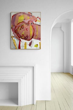 Contemporary Abstract Portrait of a Woman in Pink and Yellow, Gestural Brushwork