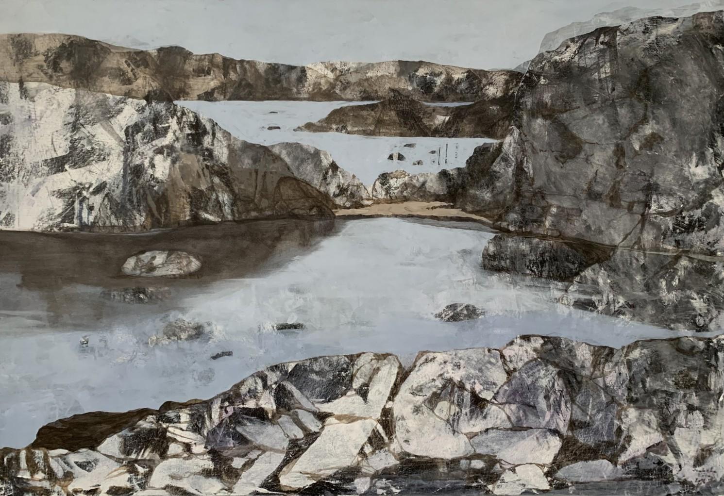 Peinture de paysage acrylique contemporaine de la côte nord - Paysage, paysage aquatique, art polonais