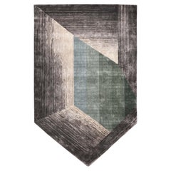 IZEL Hand Tufted Modern Shaped Silk Rug in Smoke Green Colour by Hands 