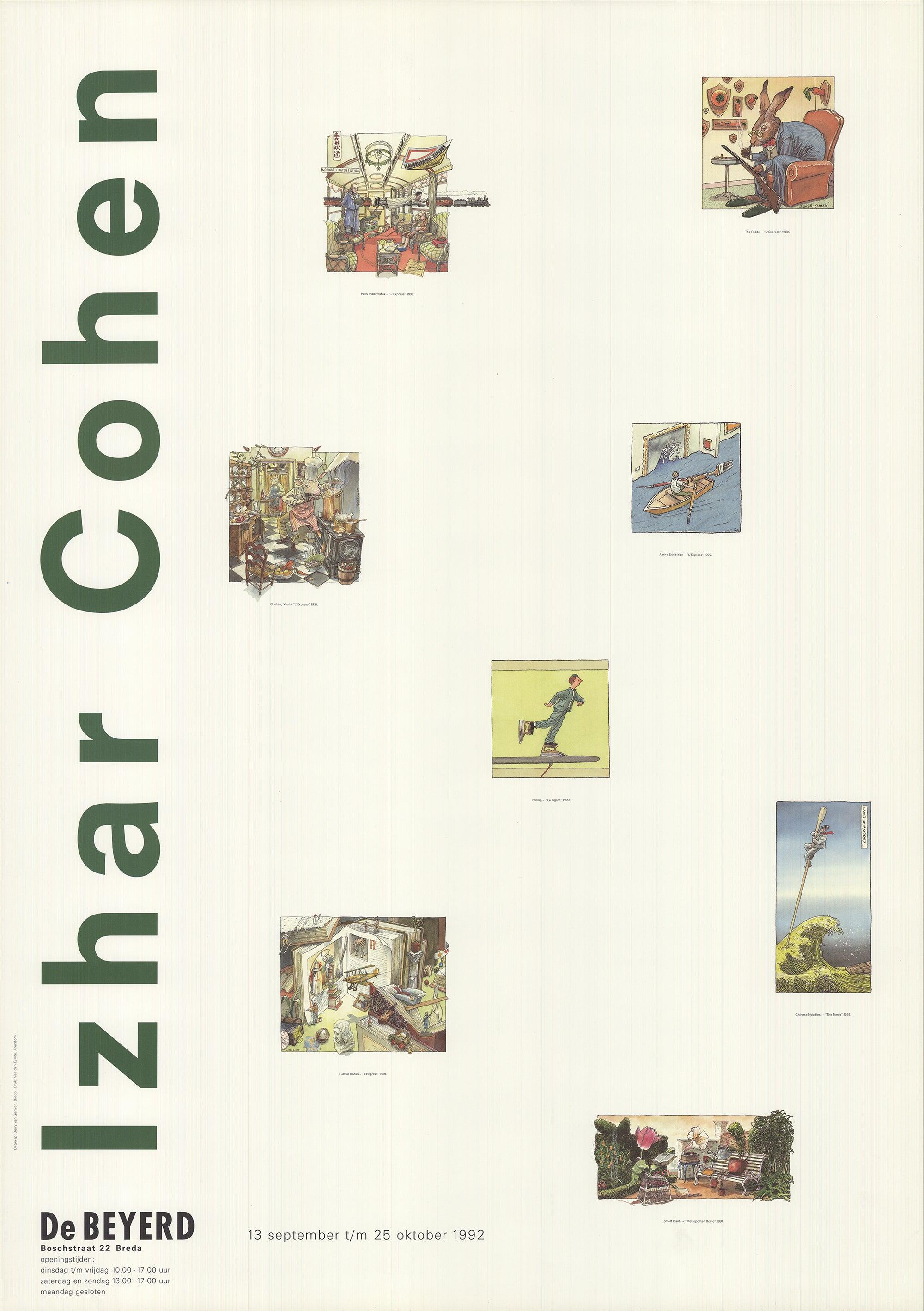 1992 Izhar Cohen 'De Beyerd' Litografia offset contemporanea verde e bianca