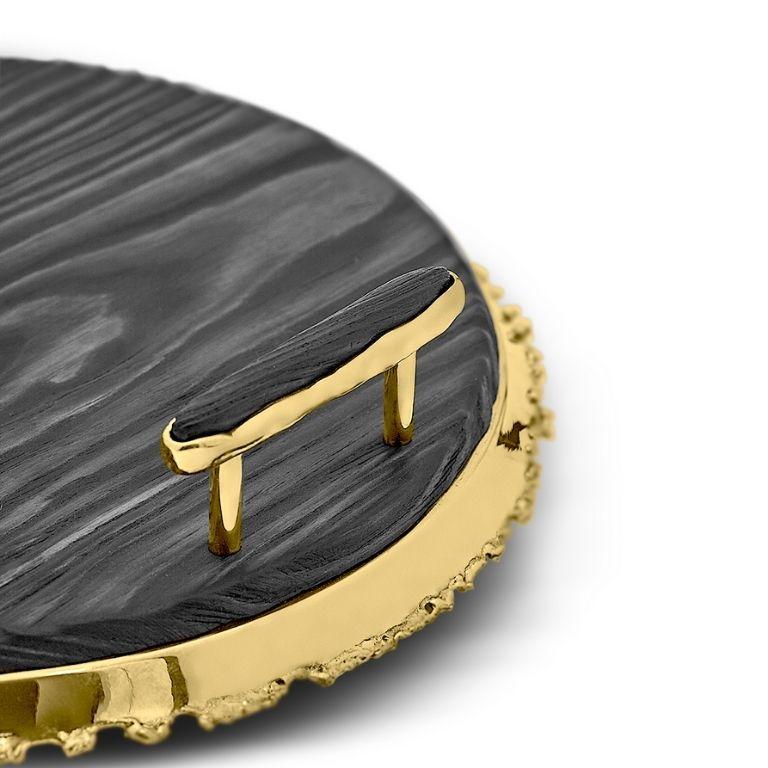 Organic Modern Izki Tray – Pinewood Serving Tray with Refined Brass Accents For Sale