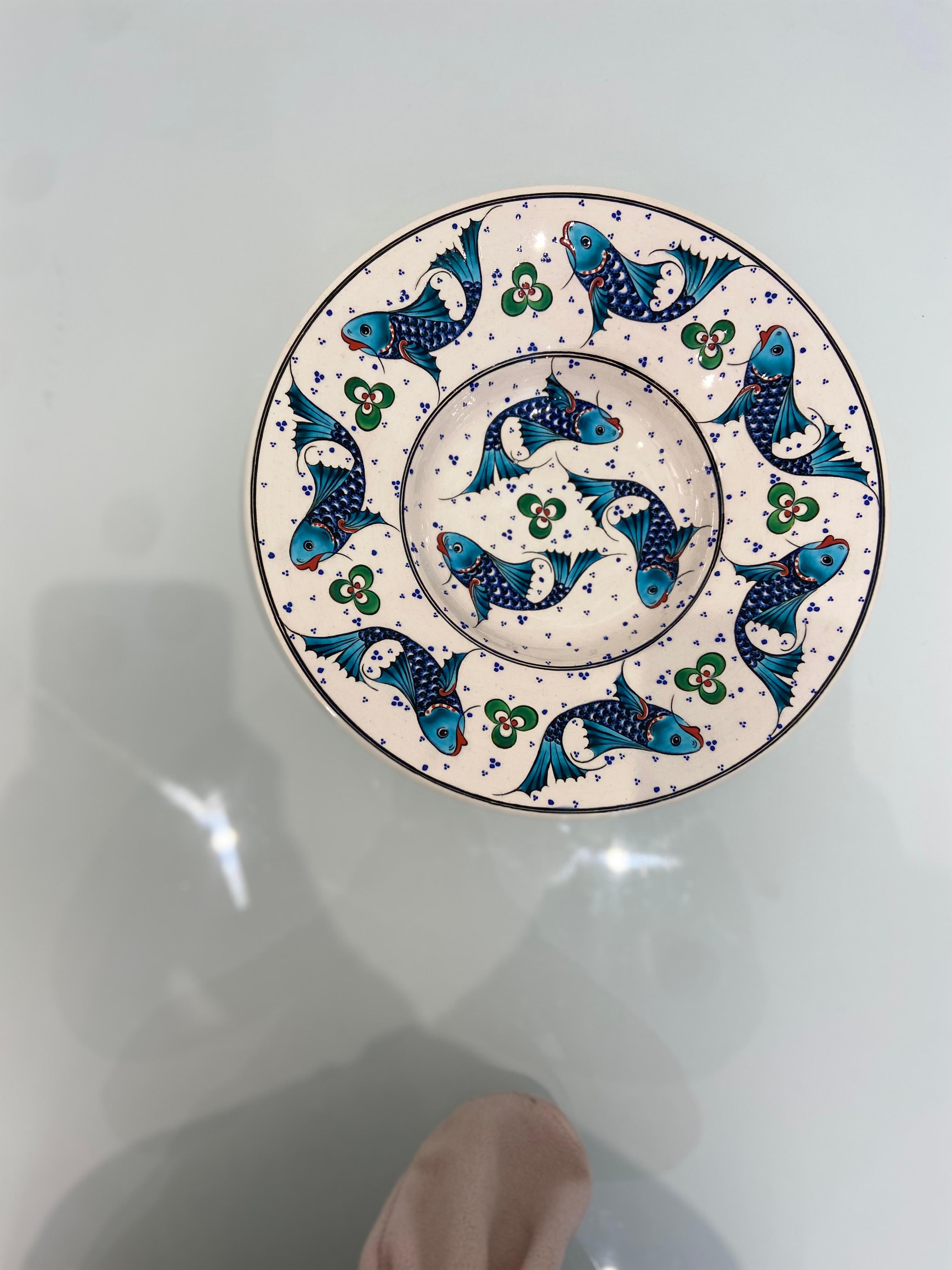 Iznik Nicaea Plato Decorativo Pez De Artesano Turco '98 Moderno en venta