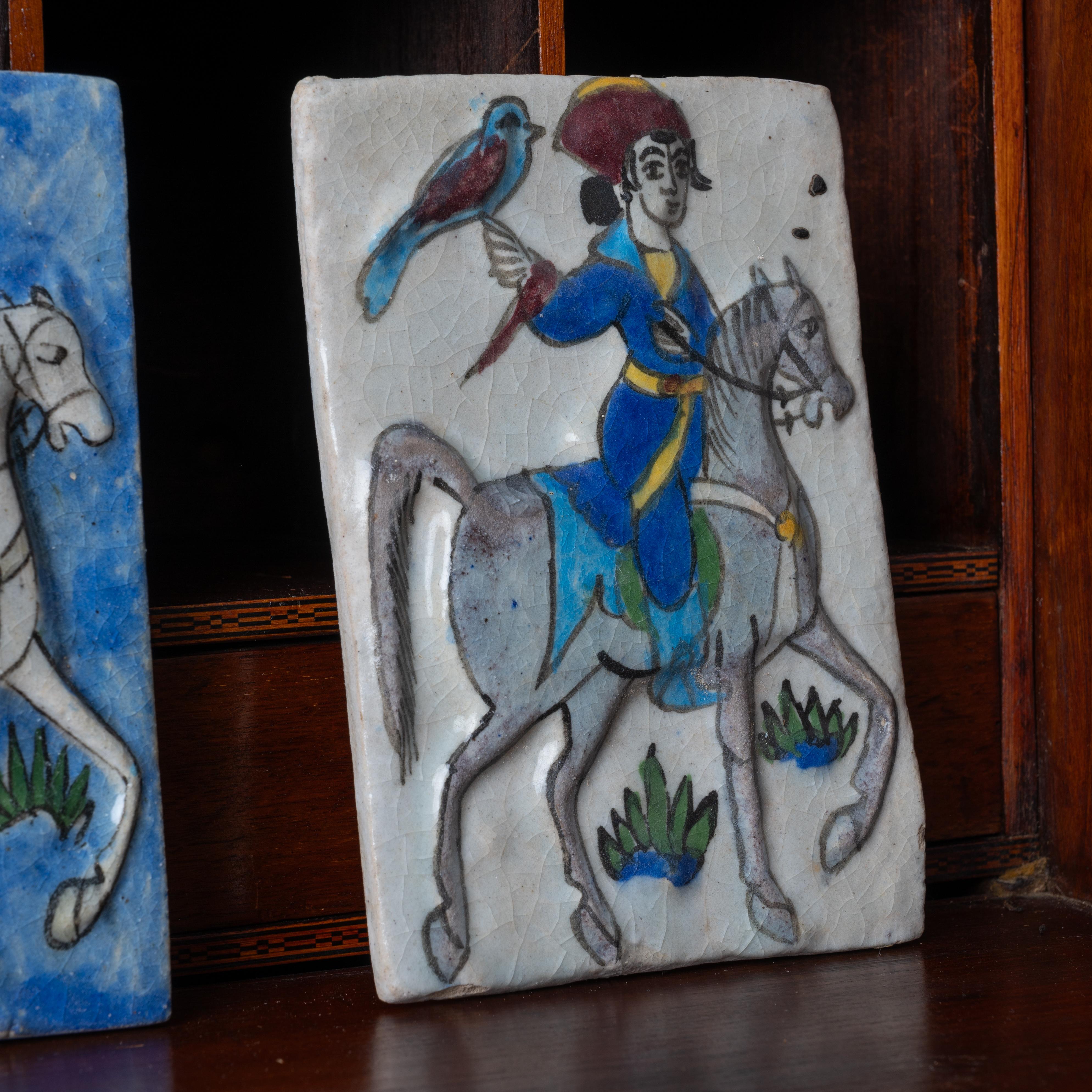 Iznik Qajar Style Ceramic Tiles - set of 3 In Good Condition For Sale In Savannah, GA