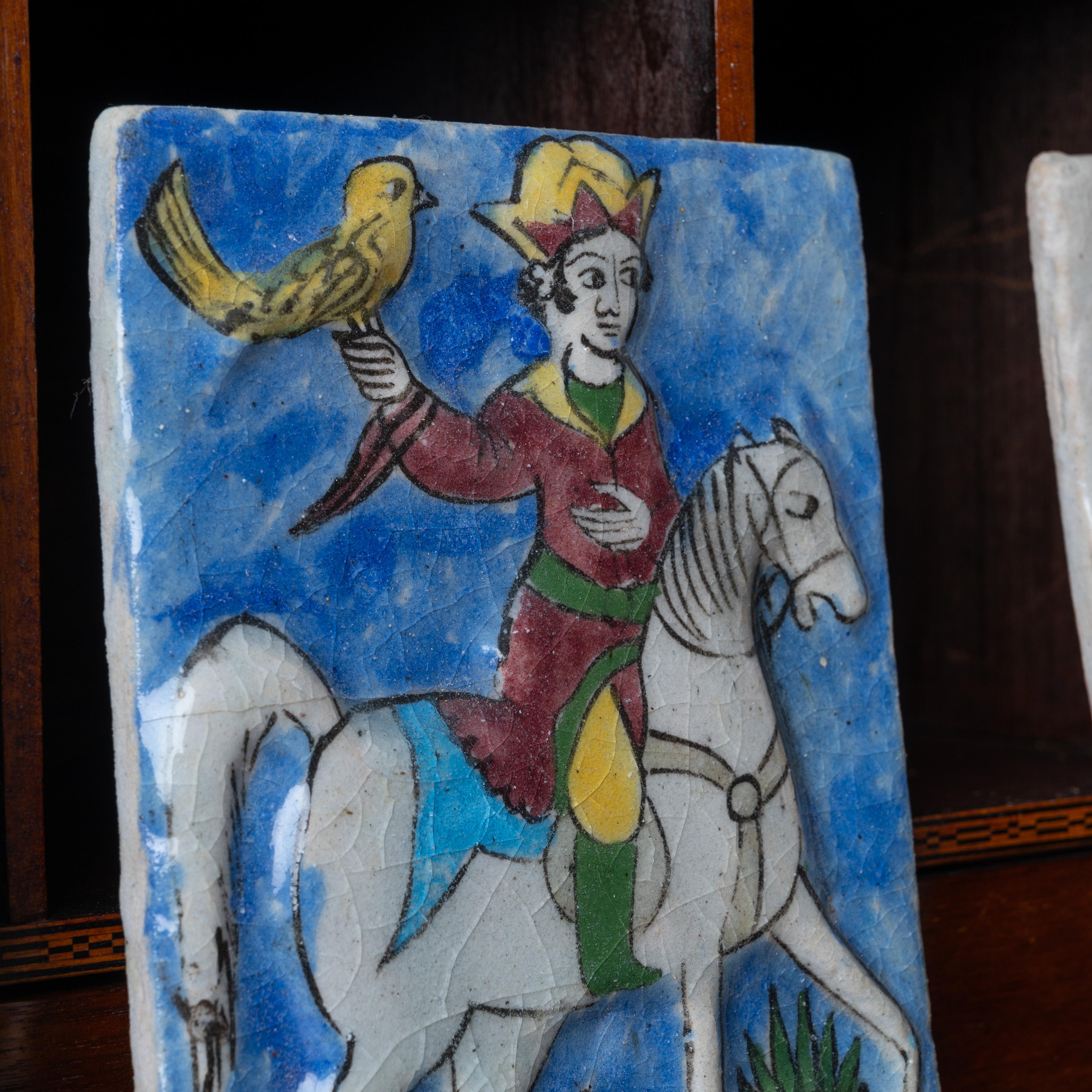 20th Century Iznik Qajar Style Ceramic Tiles - set of 3 For Sale