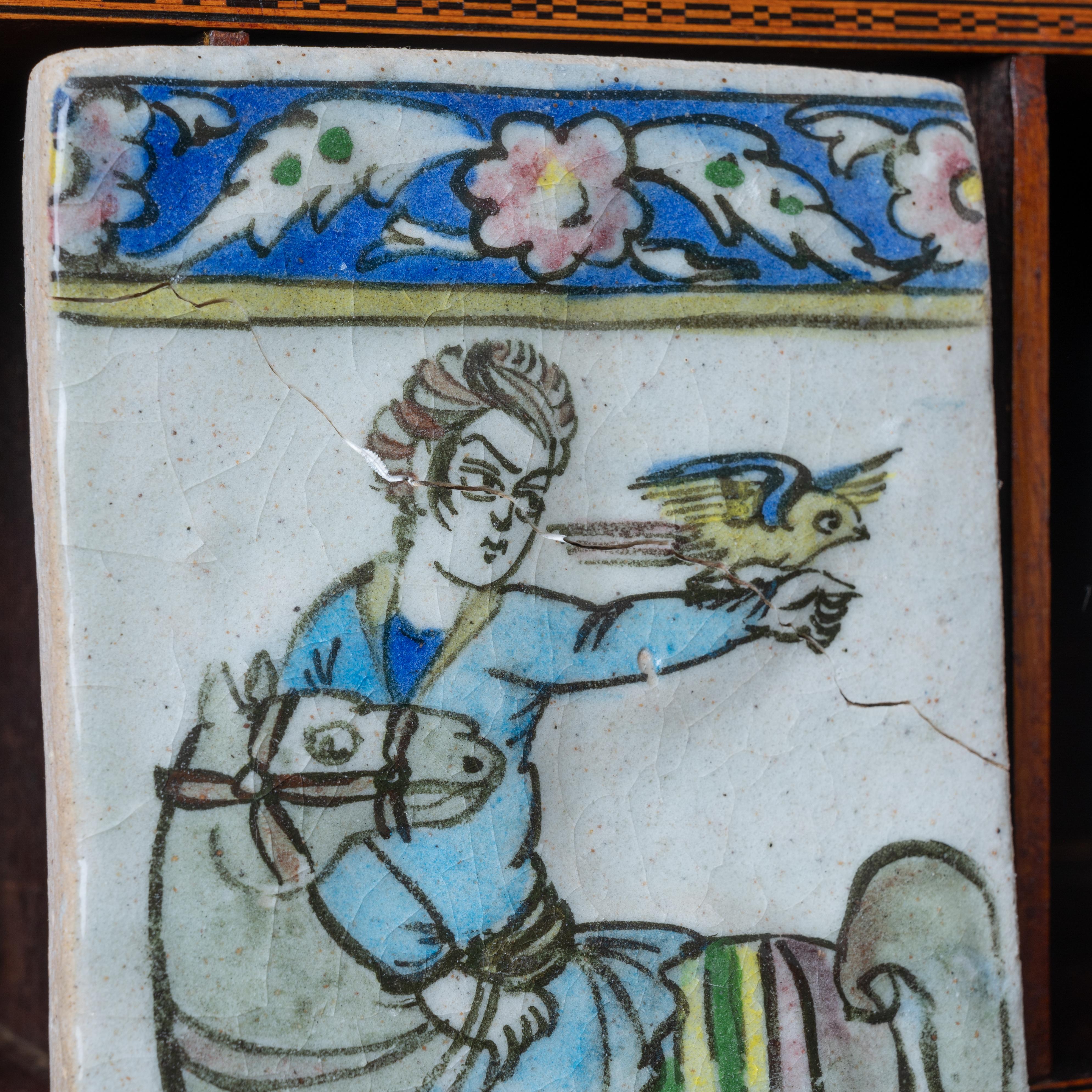 Iznik Qajar Style Ceramic Tiles - set of 3 For Sale 1