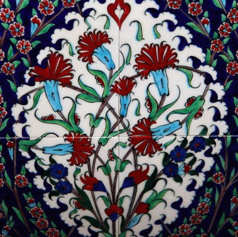 Turkish Iznik Style Pair of Ceramic Tile Panels For Sale