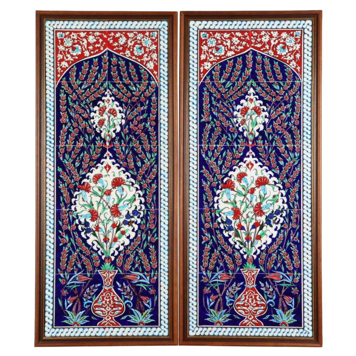 Iznik Style Pair of Ceramic Tile Panels
