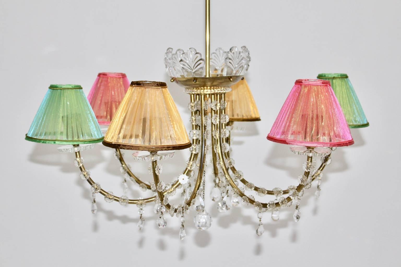 Midcentury Modern Vintage Brass Lobmeyr Crystal Chandelier Austria circa 1945 For Sale 6