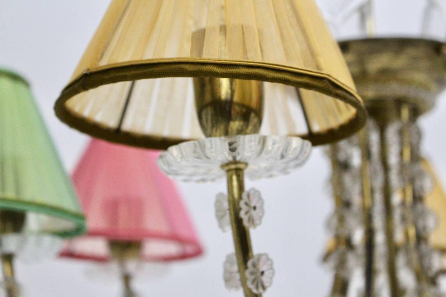 Midcentury Modern Vintage Brass Lobmeyr Crystal Chandelier Austria circa 1945 For Sale 8