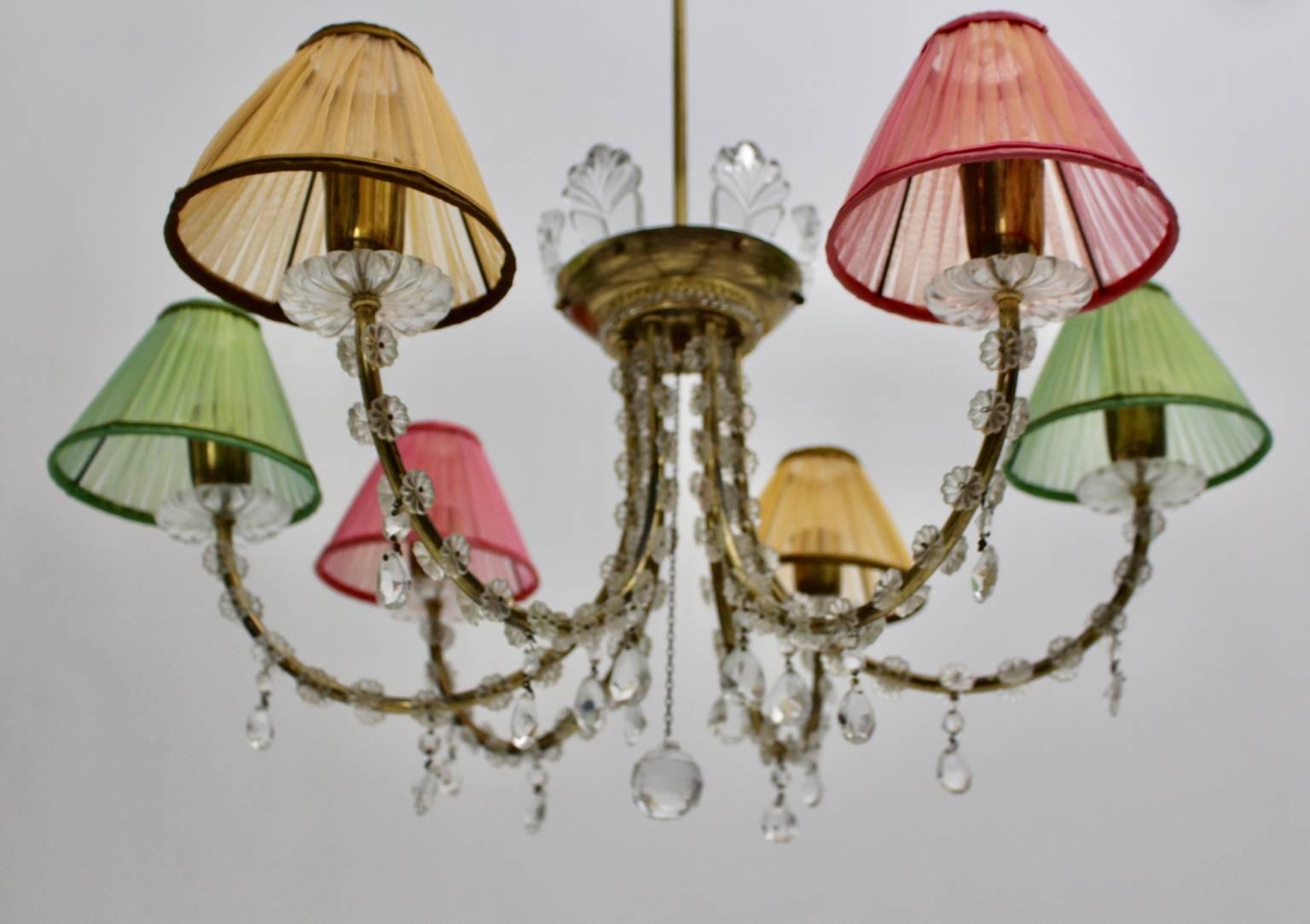 Midcentury Modern Vintage Brass Lobmeyr Crystal Chandelier Austria circa 1945 For Sale 1