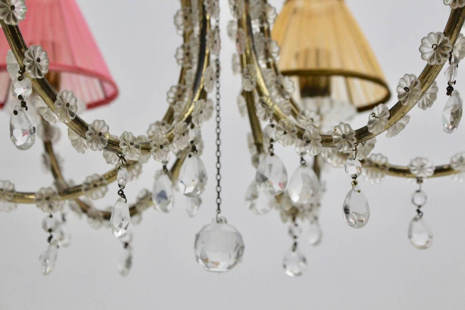 Midcentury Modern Vintage Brass Lobmeyr Crystal Chandelier Austria circa 1945 For Sale 2