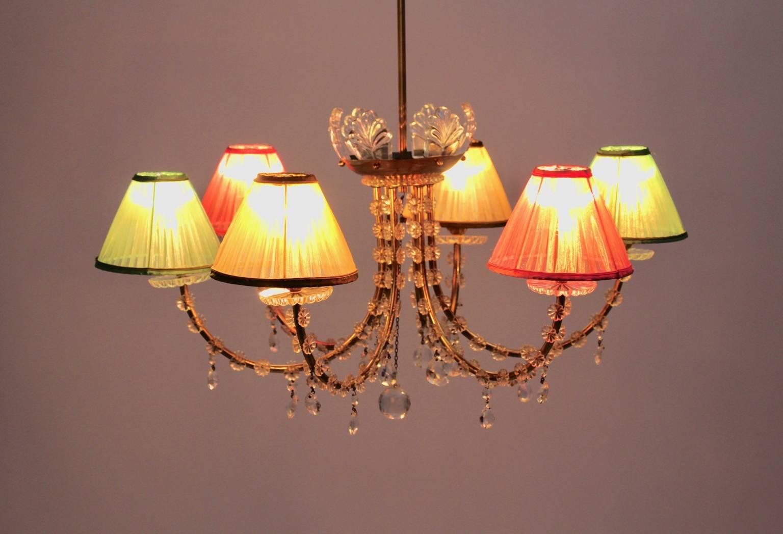 Midcentury Modern Vintage Brass Lobmeyr Crystal Chandelier Austria circa 1945 For Sale 3