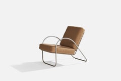 J. A. Bozung, Lounge Chair, Tubular Steel, Fabric, USA, 1940s