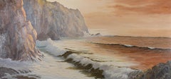 J. A. Hawkey - 20th Century Oil, Crashing Waves In Green And Pink