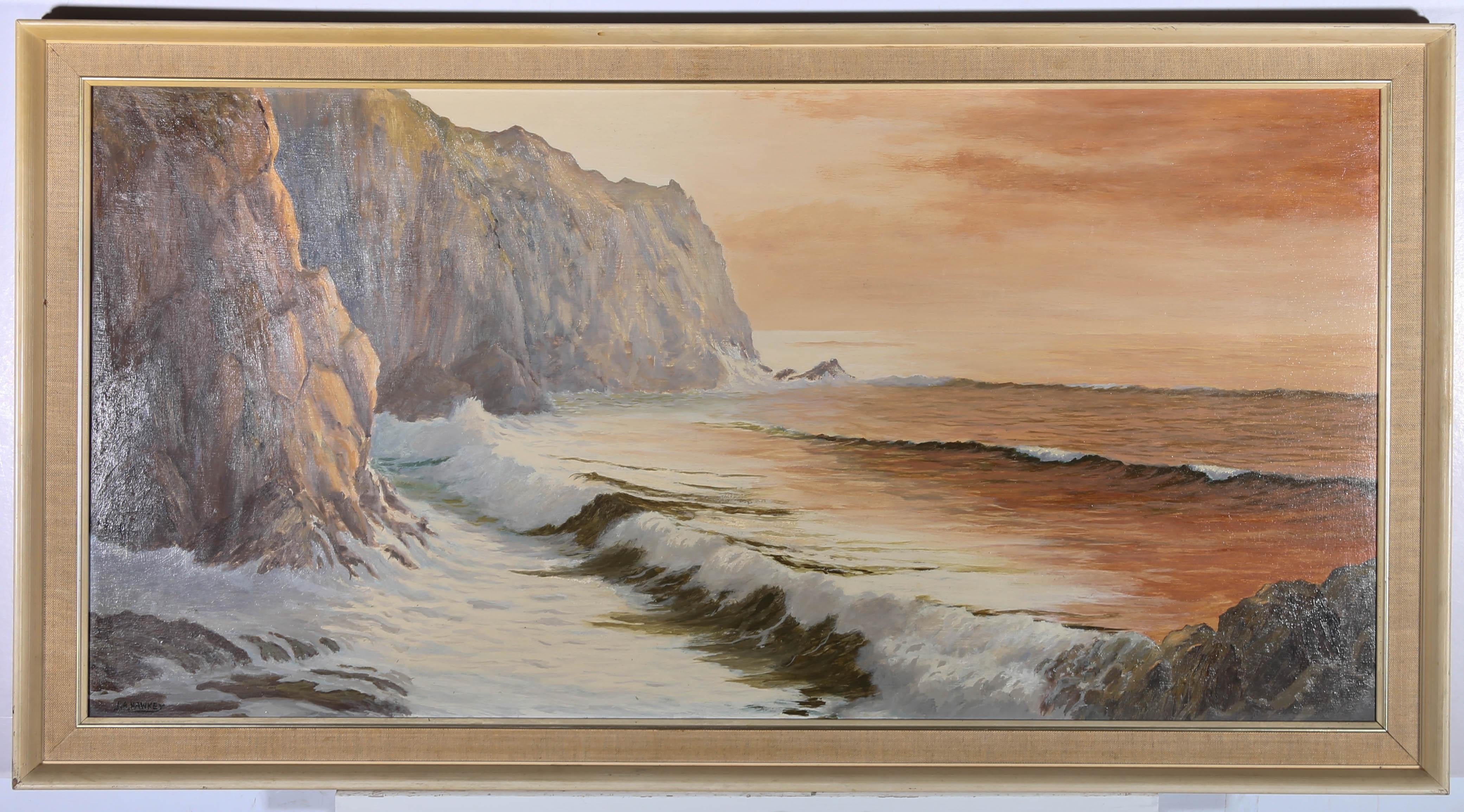 J. A. Hawkey J. A. Hawkey 20th Century Oil, Crashing Waves In Green And Pink For Sale at